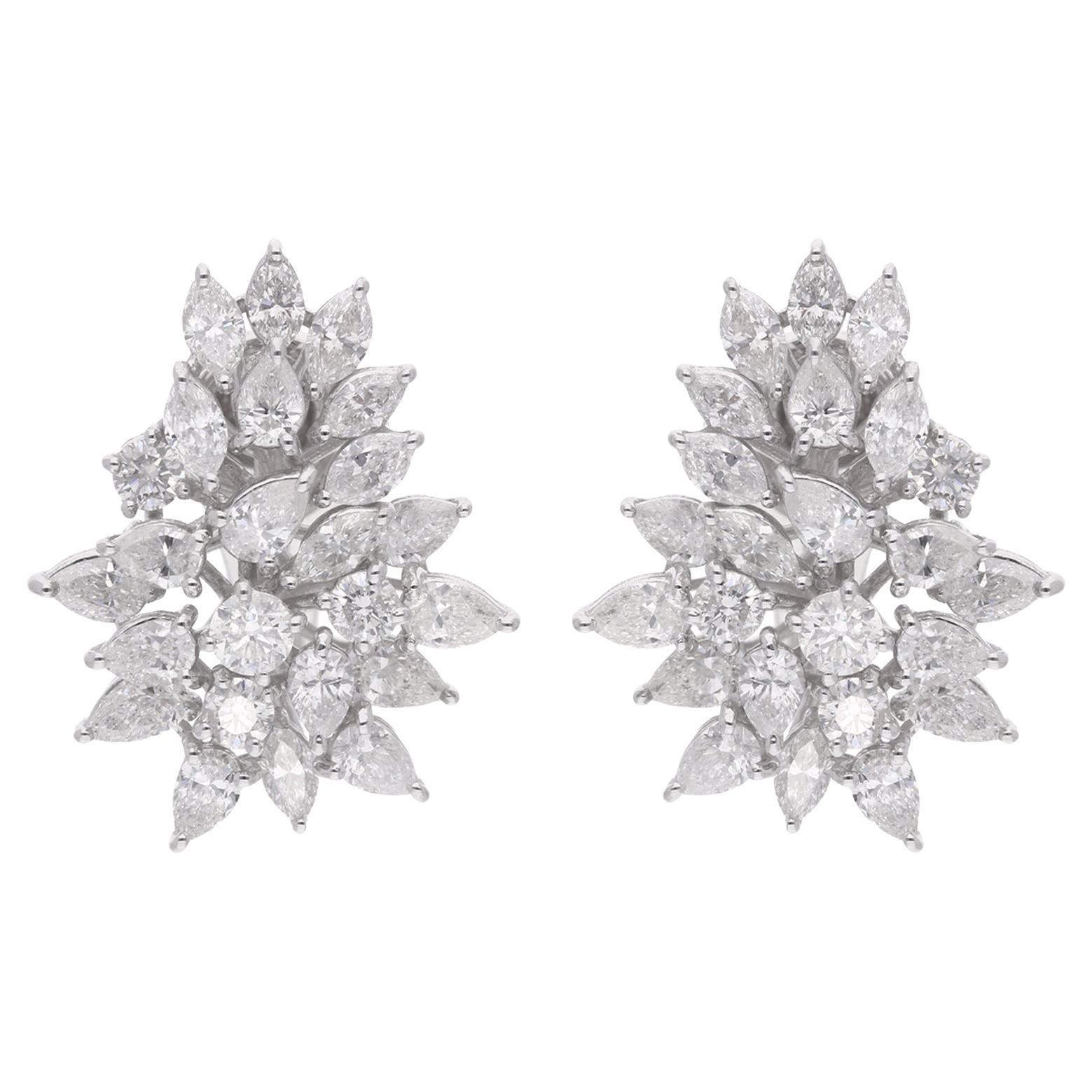 Natural 4.75 Carat Diamond Cluster Earrings 18 Karat White Gold Handmade Jewelry For Sale