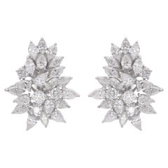 Natural 4.75 Carat Diamond Cluster Earrings 18 Karat White Gold Handmade Jewelry