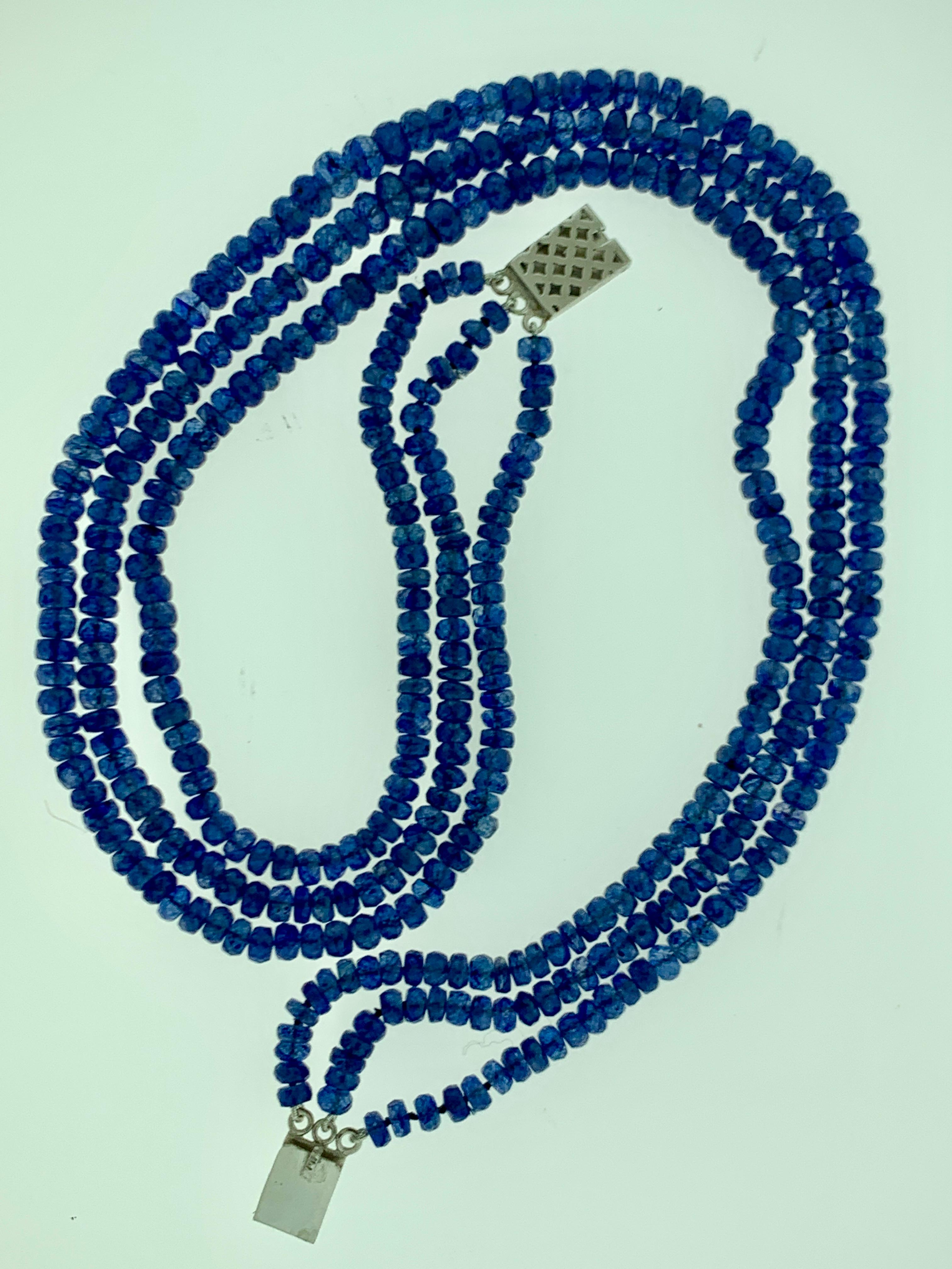 Natural 475 Carat Natural Tanzanite Bead Three-Strand Necklace 14 Karat Gold 10