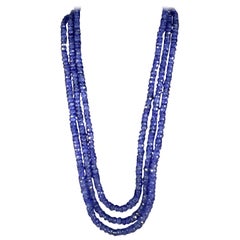 Natural 475 Carat Natural Tanzanite Bead Three-Strand Necklace 14 Karat Gold