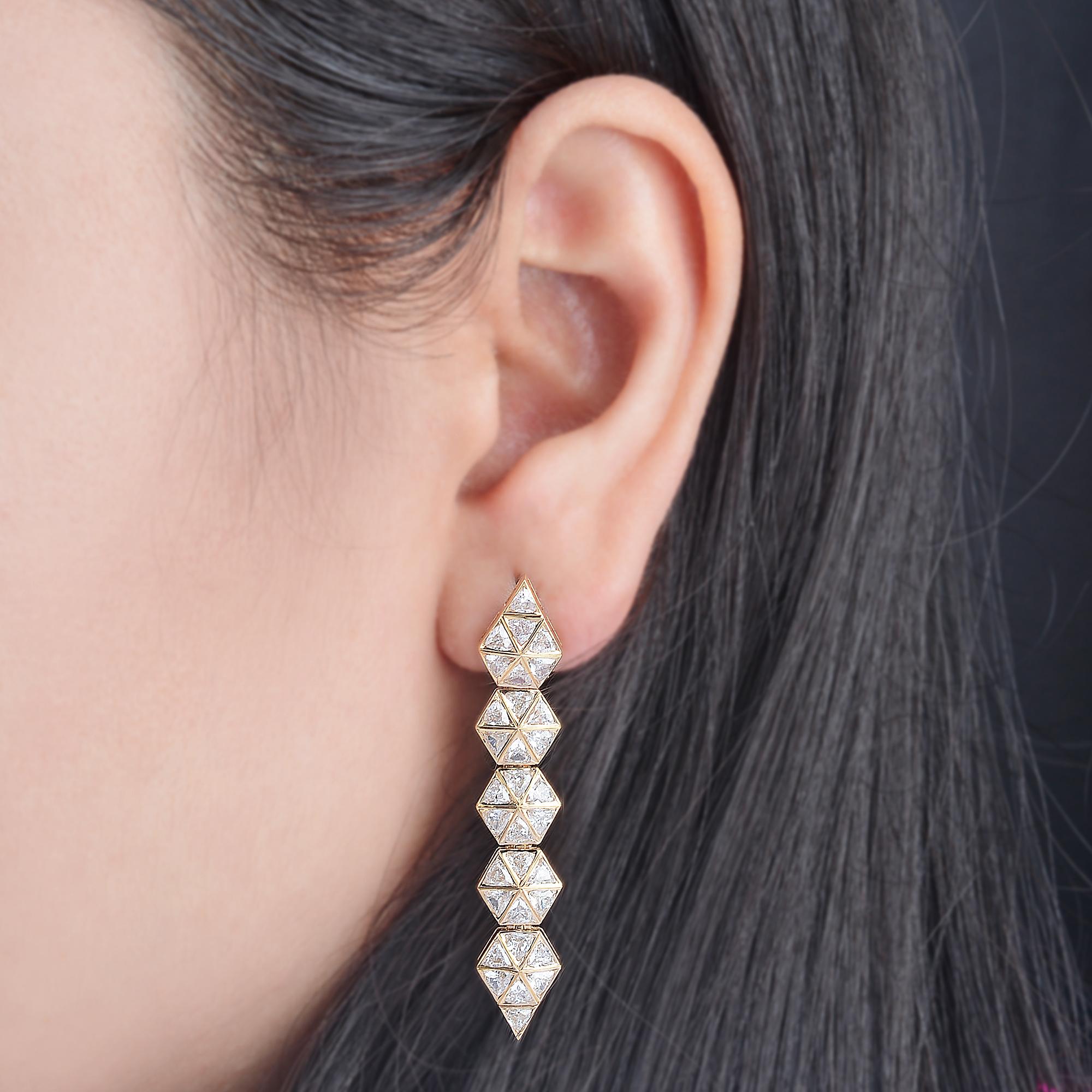 Moderne Pendants d'oreilles en or jaune 14 carats avec diamants naturels de 4,75 carats SI/H en vente