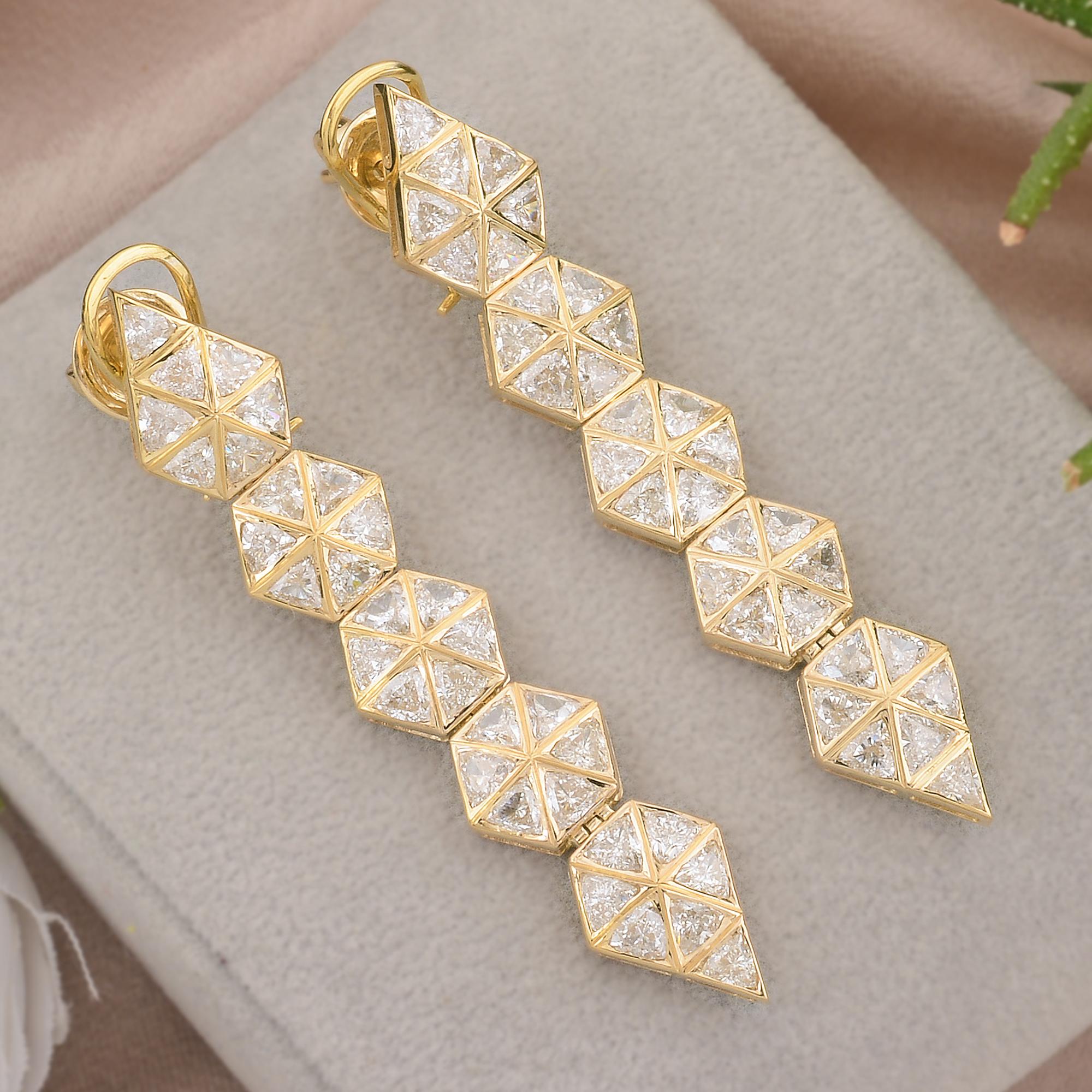 Taille trillion Pendants d'oreilles en or jaune 14 carats avec diamants naturels de 4,75 carats SI/H en vente