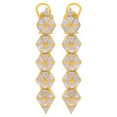 Natural 4.75 Carat SI/H Trillion Diamond Dangle Earrings 14k Yellow Gold