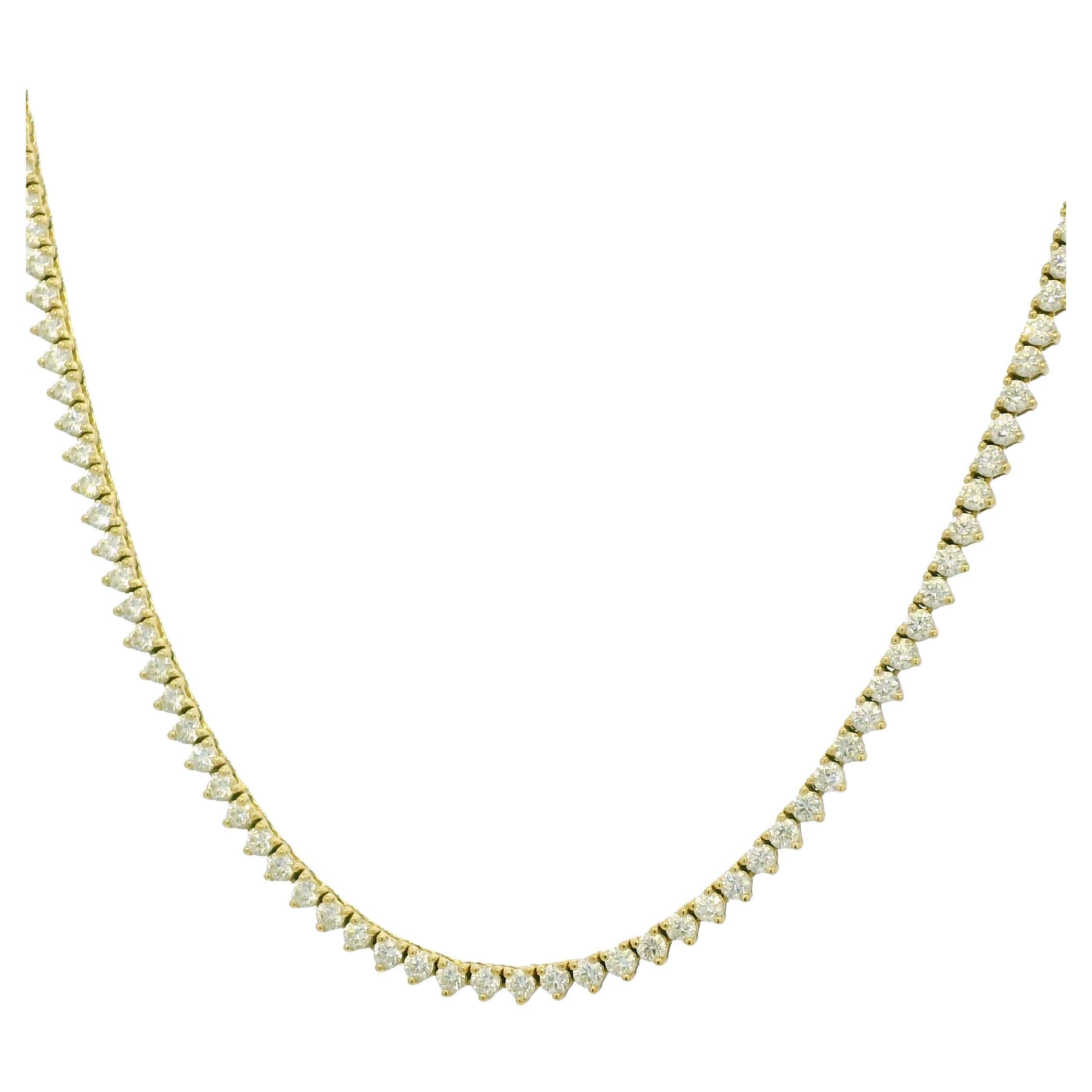 Natural 4.79 Carat Diamond 14-Karat 3-Prong Tennis Necklace En Stock