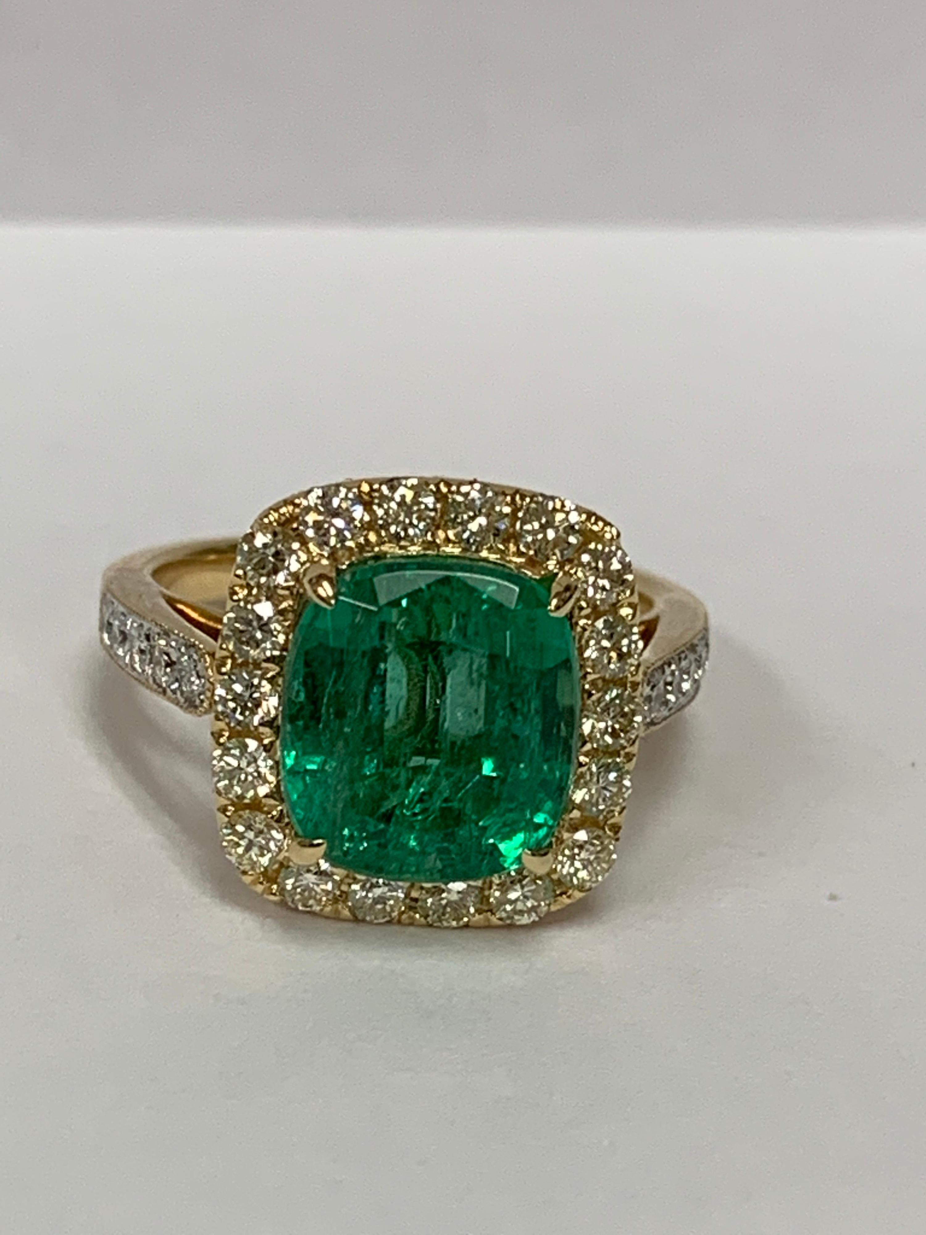 Art Deco Natural 4.80 Carat Emerald and 0.93 Carat Diamond Ring