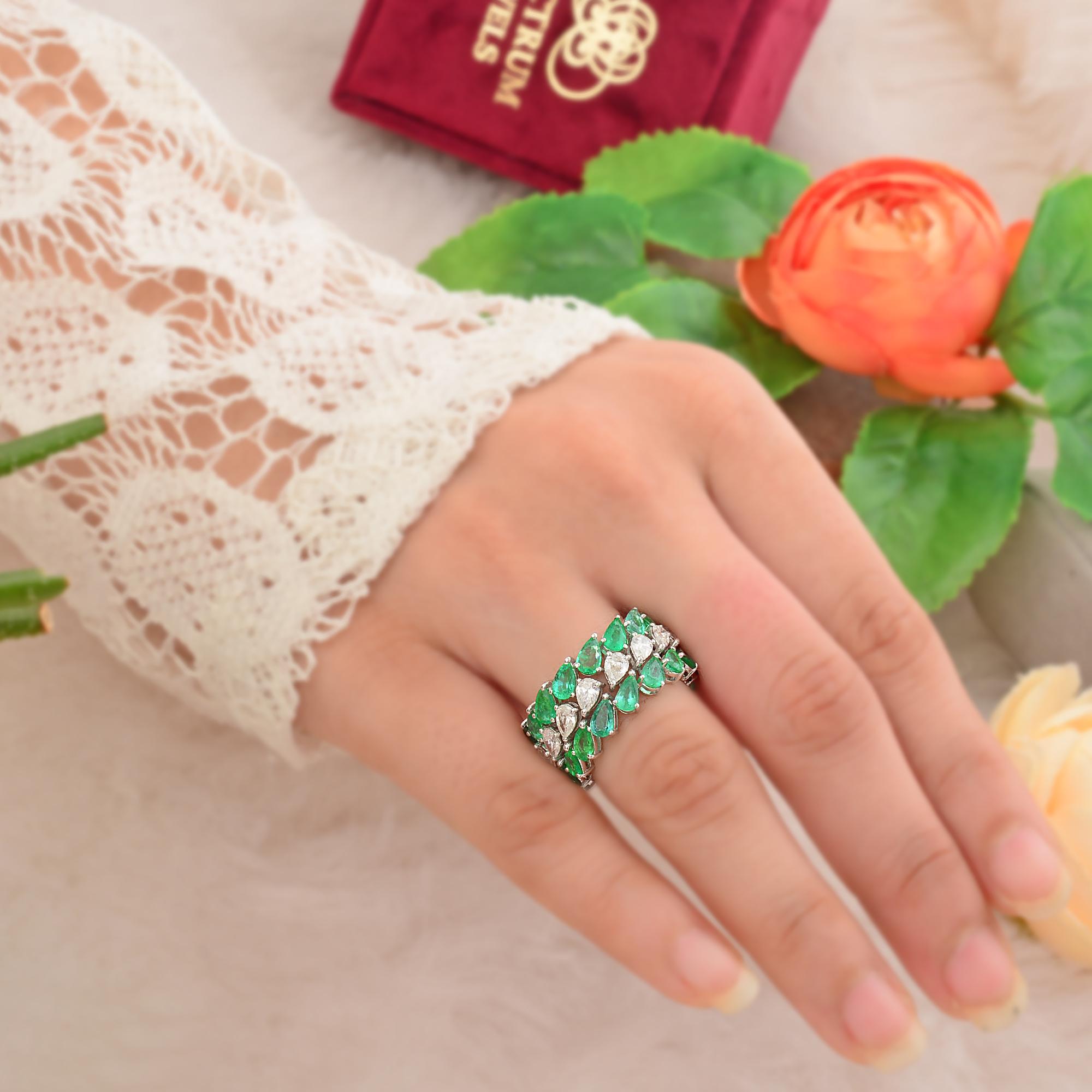 Natürlicher 4,80 Karat birnenförmiger sambischer Smaragd-Ring mit 2,10 Karat Diamant 18k Weißgold (Tropfenschliff) im Angebot