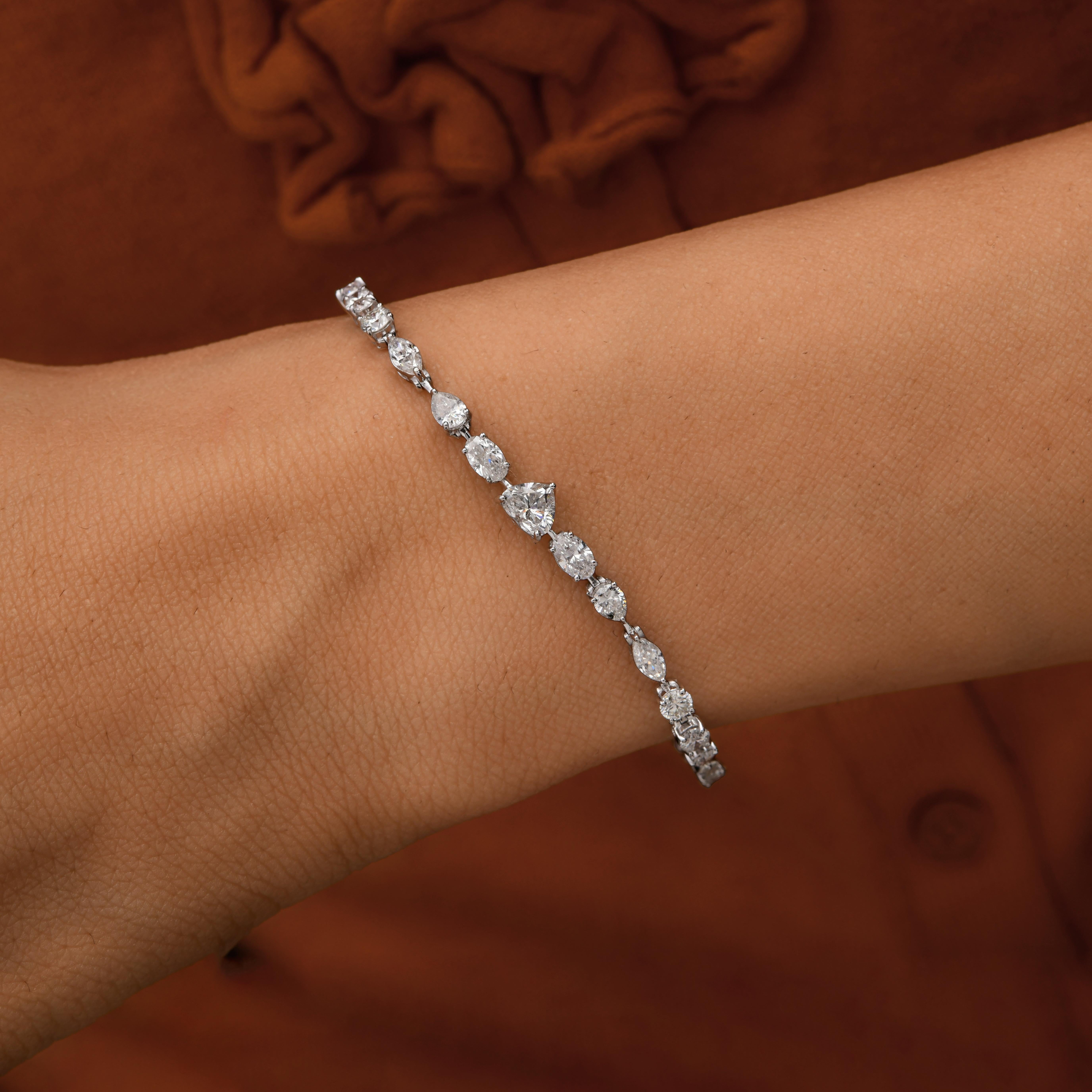 Bracciale con diamanti naturali a forma multipla da 4,80 carati SI/H in oro bianco 14 carati in vendita 2