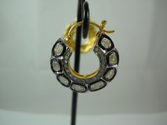 Pendientes de aro de plata de ley con diamantes talla rosa en bruto naturales de 4.80 ct