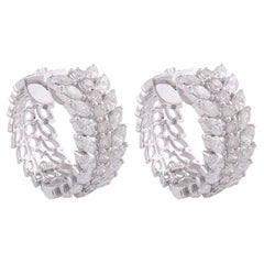 Natural 4.85 Carat Pear Round Diamond Hoop Earrings Solid 18k White Gold Jewelry