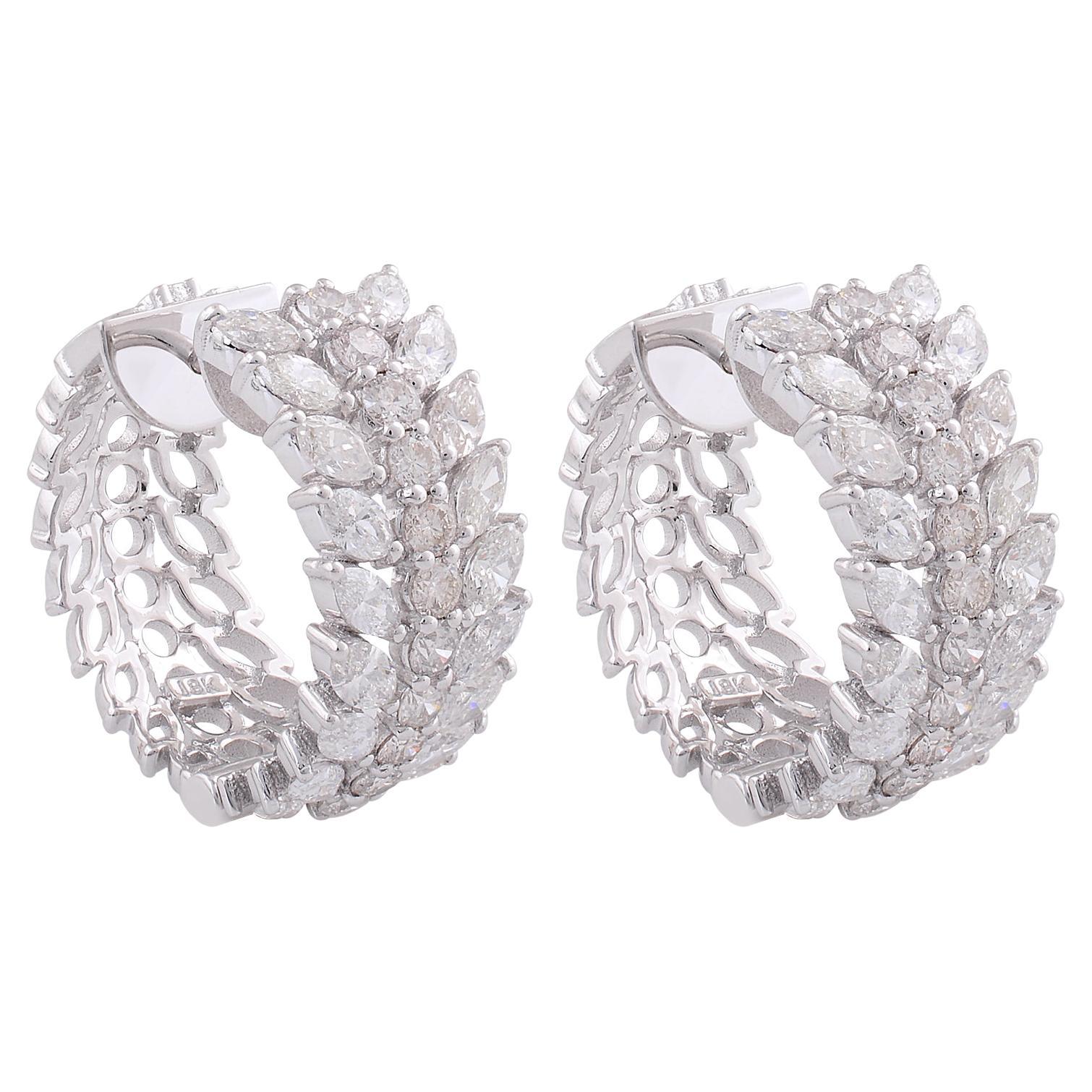 Boucles d'oreilles cerclées de diamants ronds en poire de 4,85 carats en or blanc massif 18 carats