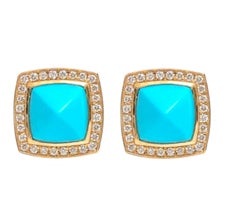 Natural 4.85cts Turquoise & 0.34cts Diamond Earring in 14k Gold