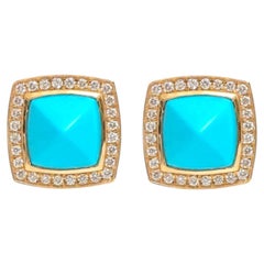 Natural 4.85cts Turquoise & 0.34cts Diamond Earring in 14k Gold