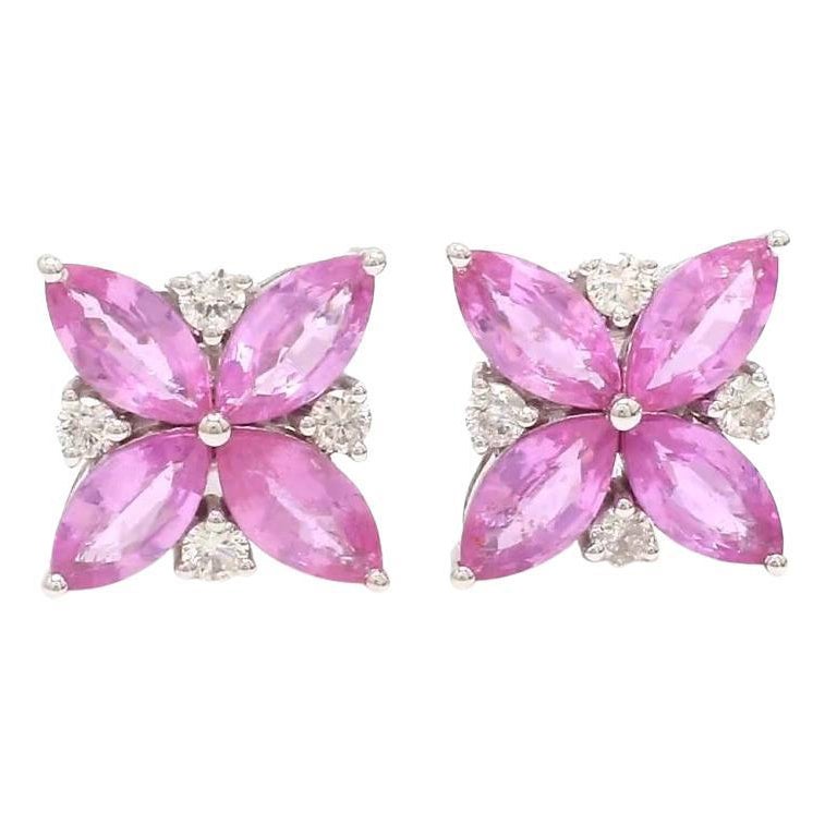 Boucles d'oreilles saphir rose naturel 4.87 cts et diamant 0.38 cts en or 18K en vente