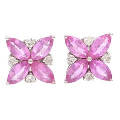 Orecchini a perno con zaffiro rosa naturale da 4,87 carati e diamante da 0,38 carati in oro 18 carati
