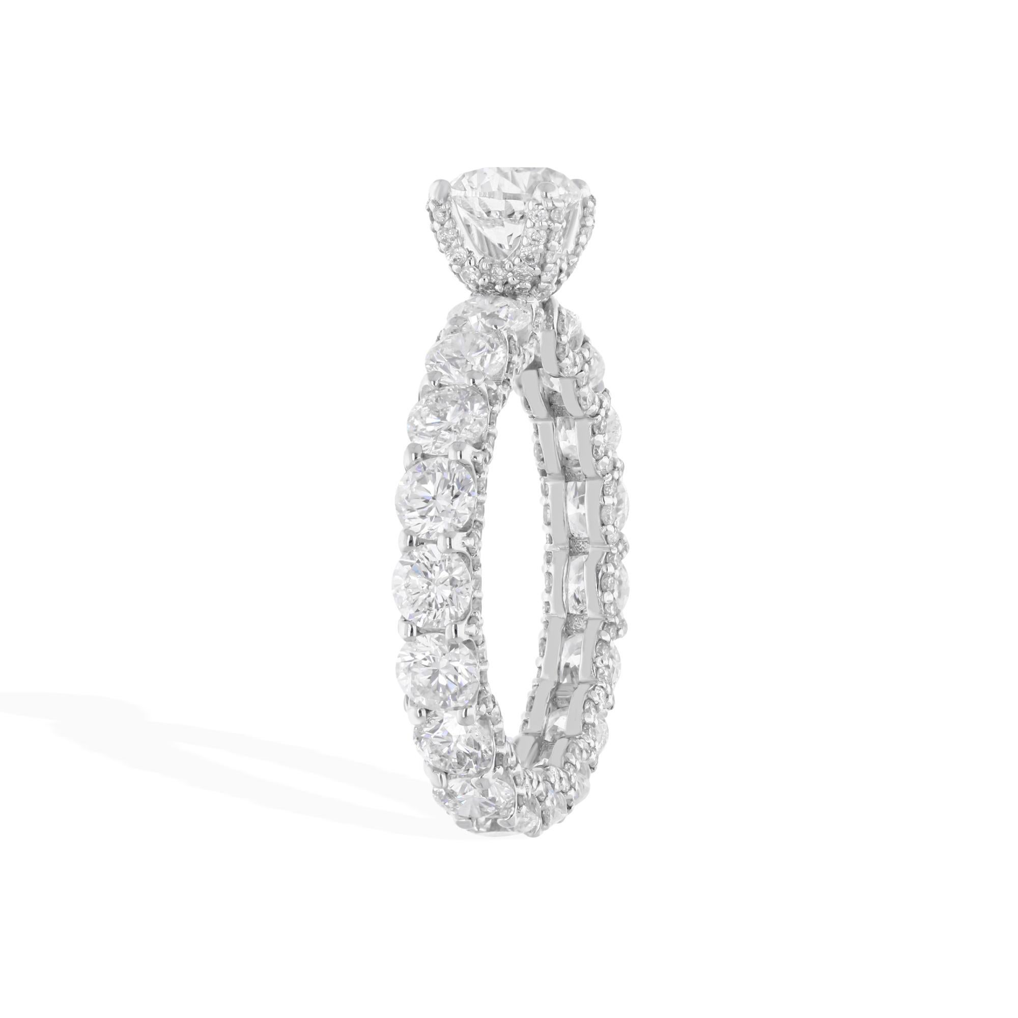 Round Cut Natural 4.88 Carat SI Clarity HI Color Diamond Wedding Ring 14 Karat White Gold For Sale