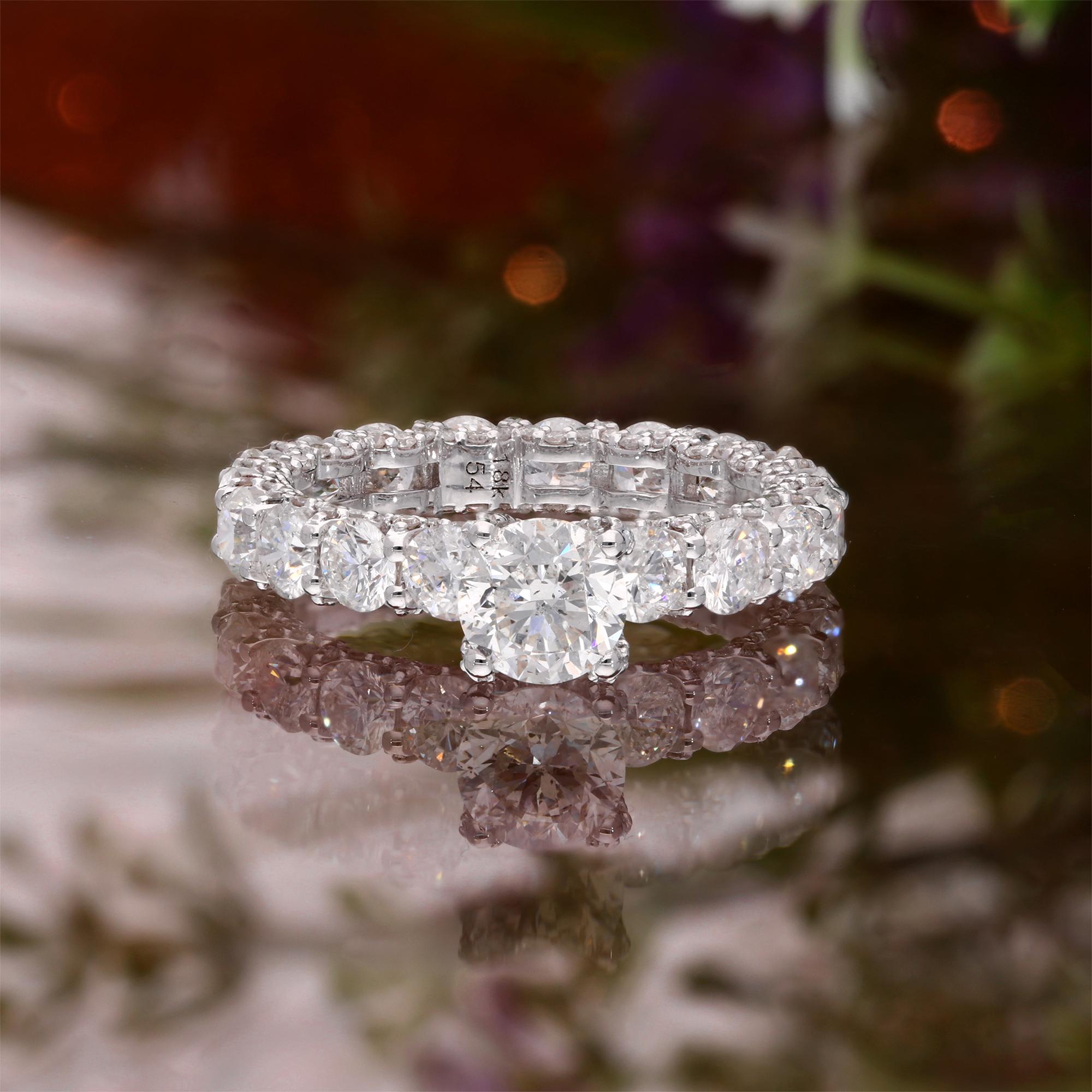 Donna Anello nuziale con diamante naturale da 4,88 carati SI Clarity HI Color Oro bianco 18 carati in vendita