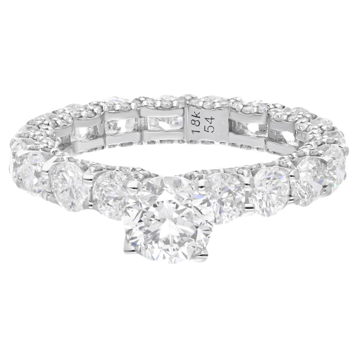 Anello nuziale con diamante naturale da 4,88 carati SI Clarity HI Color Oro bianco 18 carati in vendita