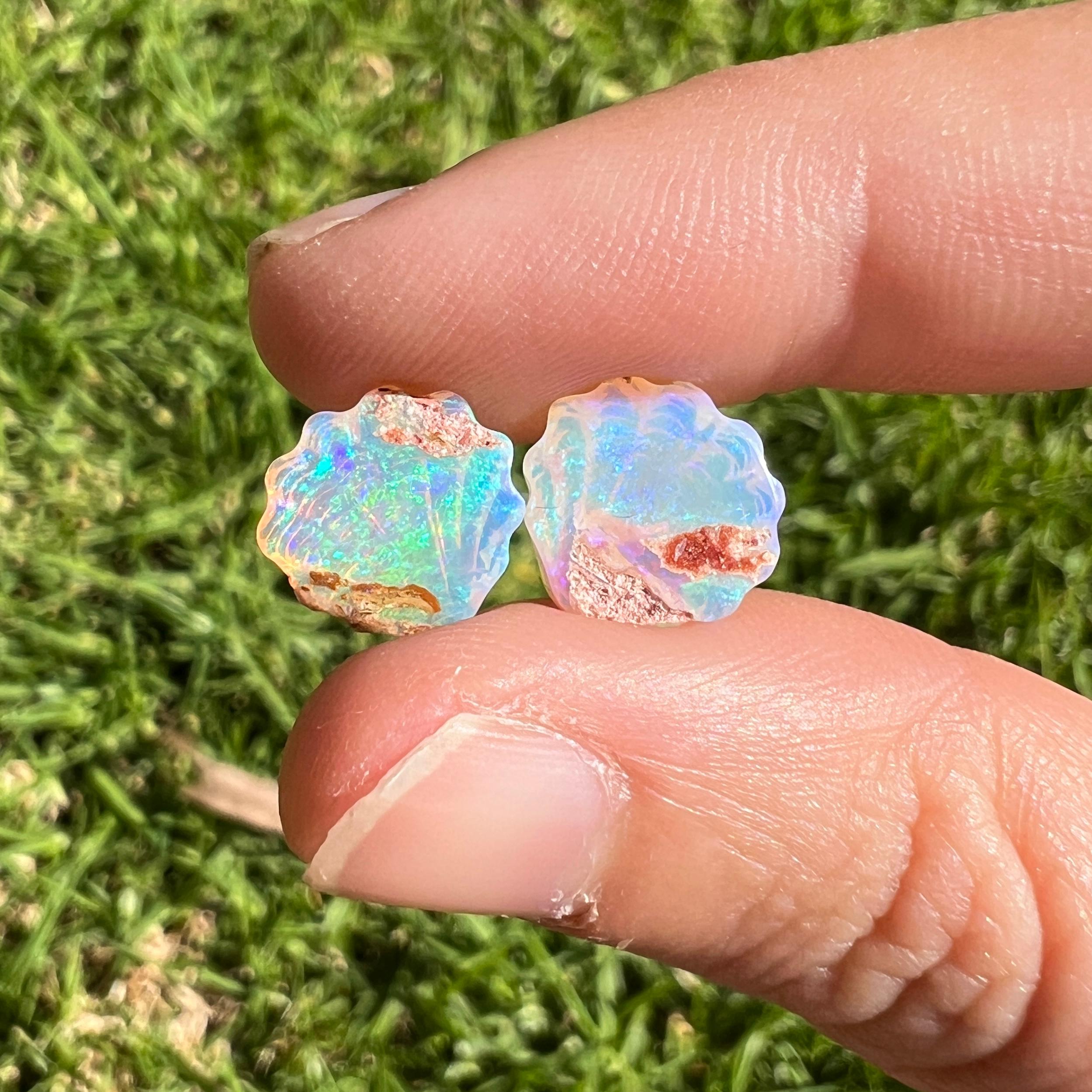 Natural 4.88 Ct Crystal Shell Australian opal pair mined by Sue Cooper In New Condition In BELCONNEN, ACT