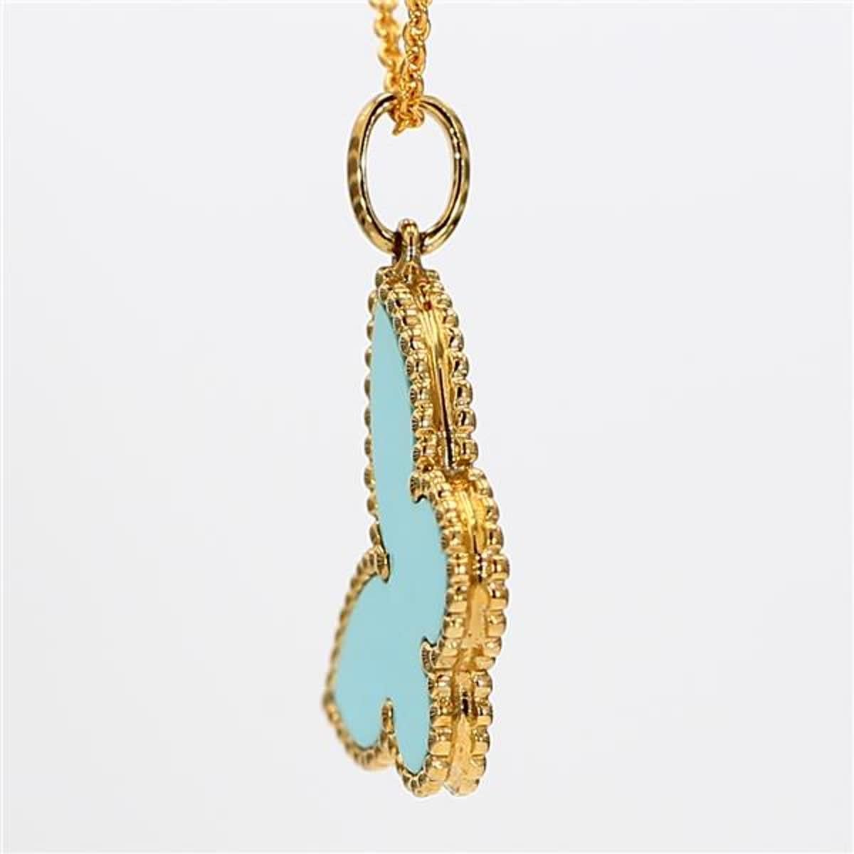Contemporary Natural Butterfly Shape Turquoise / Pearl .49 Carat TW Yellow Gold Pendant