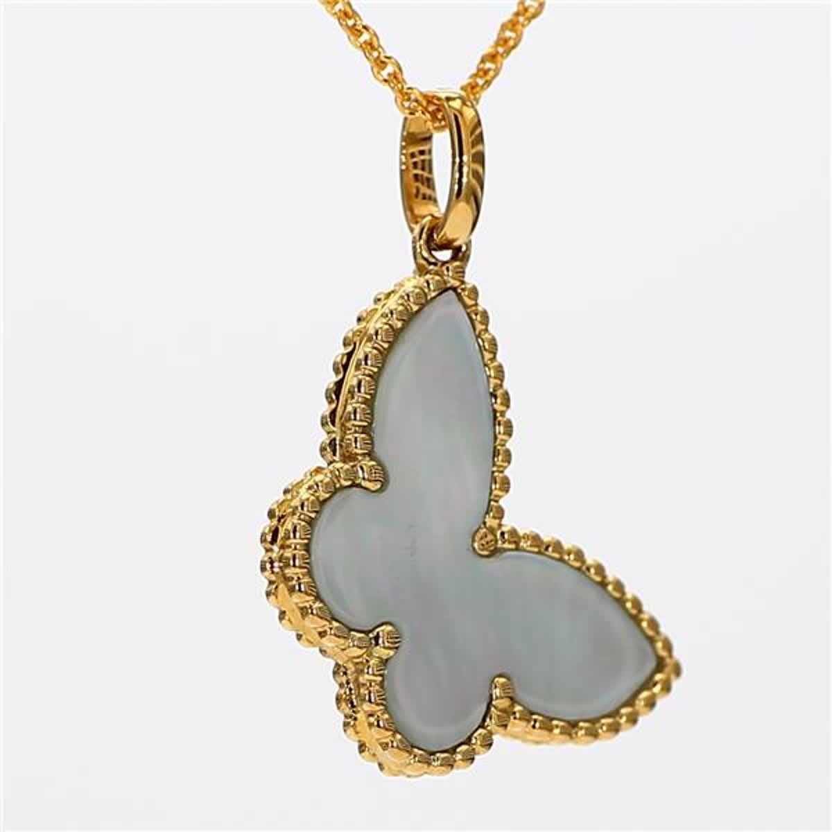 Single Cut Natural Butterfly Shape Turquoise / Pearl .49 Carat TW Yellow Gold Pendant