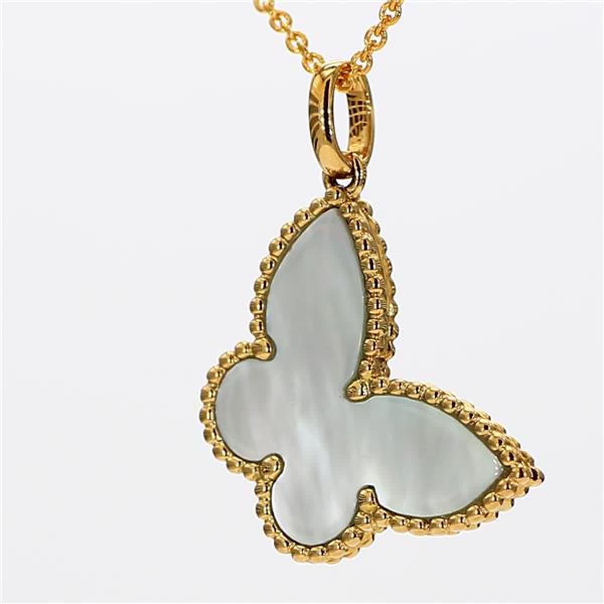 Natural Butterfly Shape Turquoise / Pearl .49 Carat TW Yellow Gold Pendant In New Condition In New York, NY