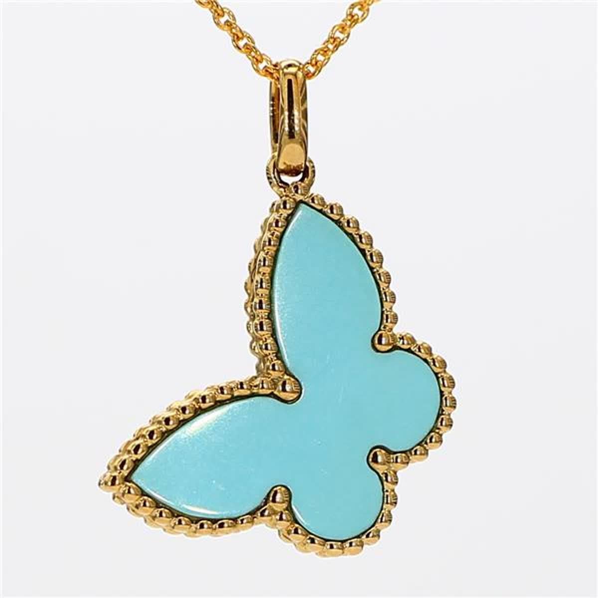Natural Butterfly Shape Turquoise / Pearl .49 Carat TW Yellow Gold Pendant 1