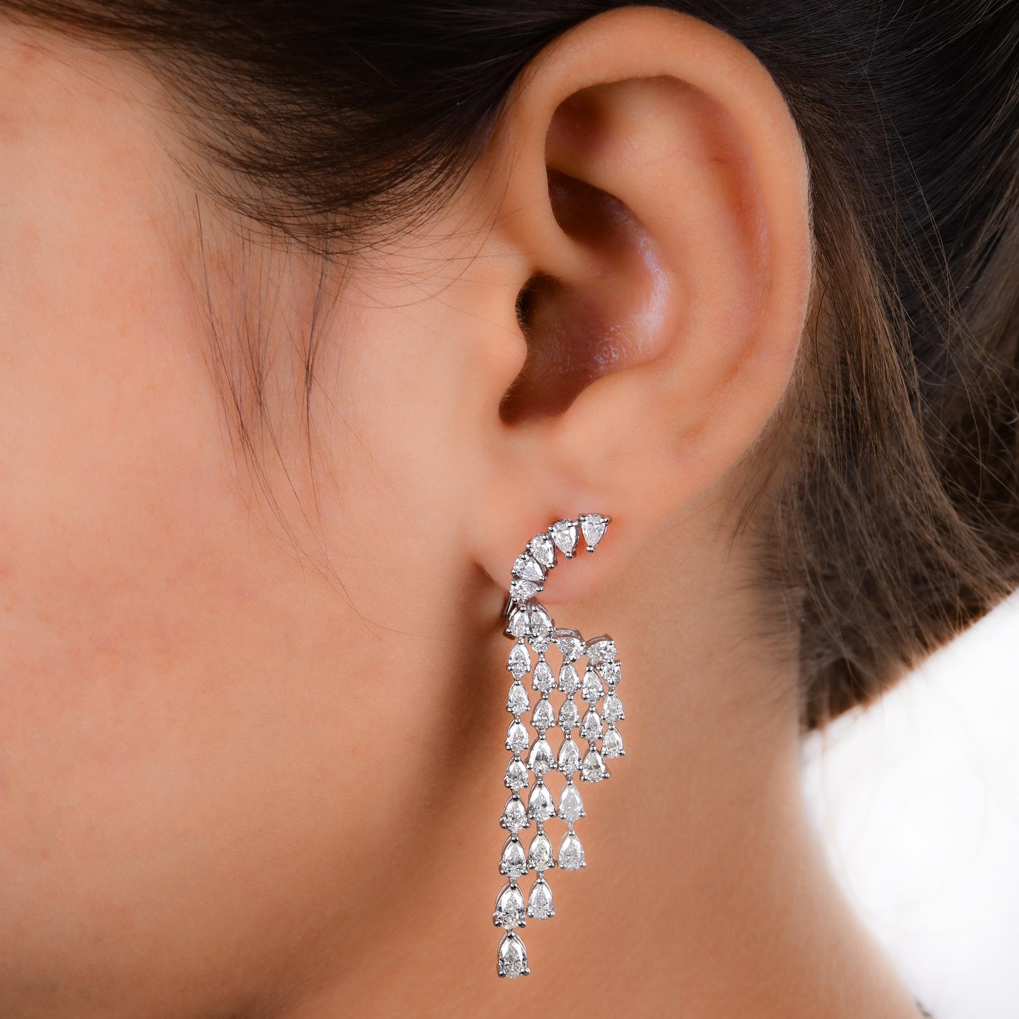 Round Cut Natural 4.9 Carat Pear Round Diamond Dangle Earrings 14 Karat White Gold Jewelry For Sale