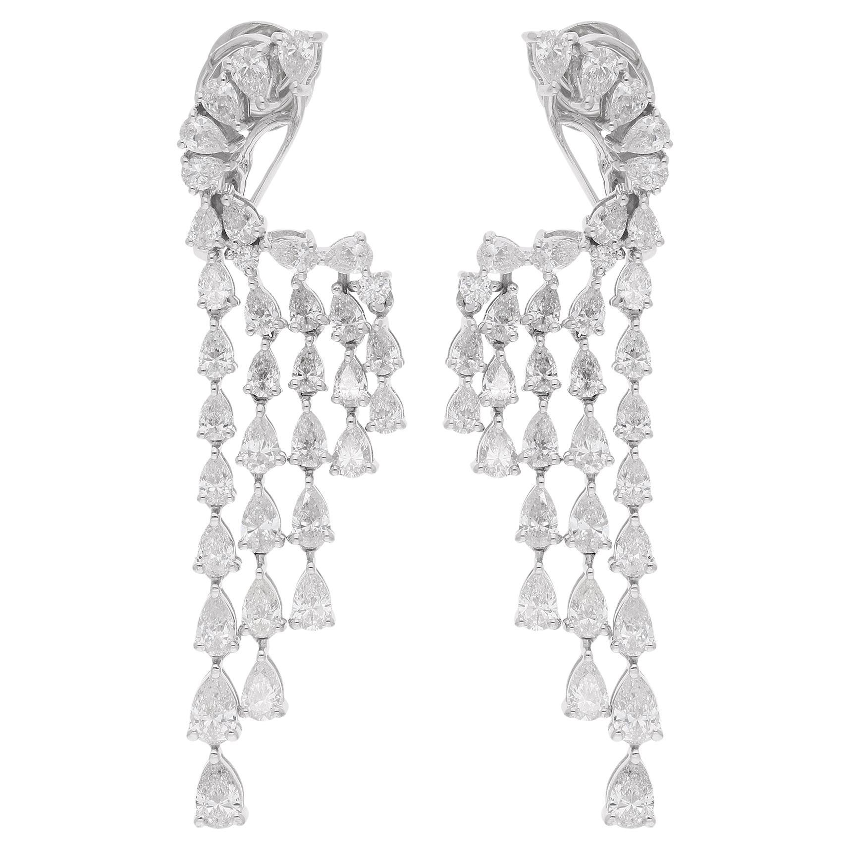 Pendants d'oreilles en or blanc 14 carats avec diamants ronds taille poire naturels de 4,9 carats