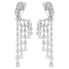 Pendants d'oreilles en or blanc 14 carats avec diamants ronds taille poire naturels de 4,9 carats