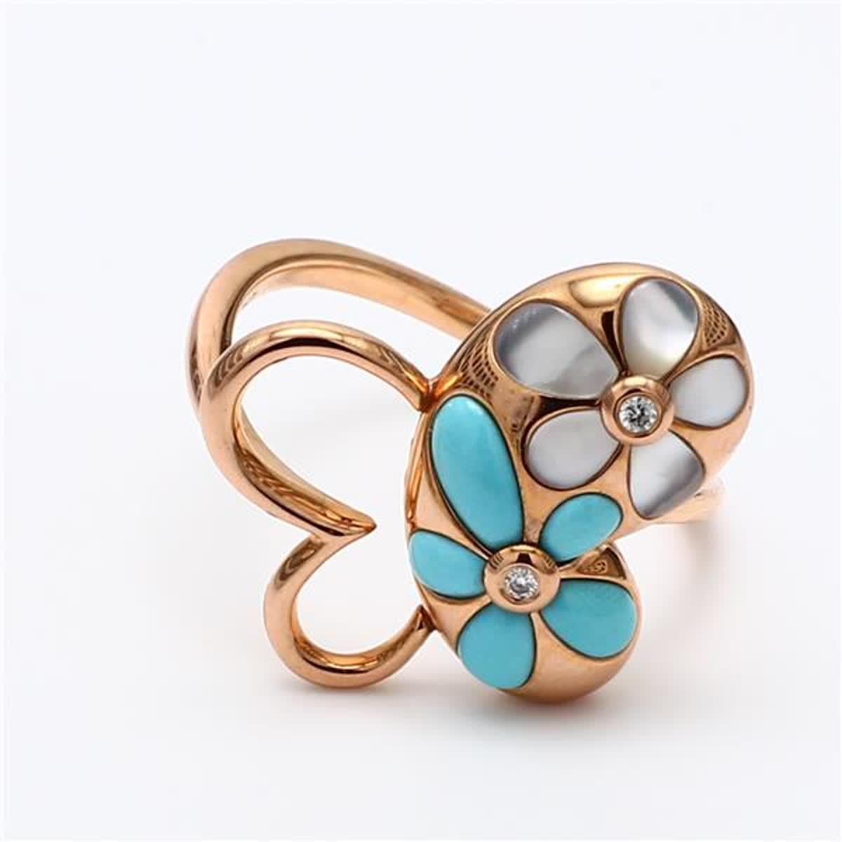 RareGemWorld's classic fashion ring. Mounted in a beautiful 18K Rose Gold setting with a natural turquoise, white pinctada maxima, and natural round white diamond melee. This ring is guaranteed to impress and enhance your personal collection!

Total