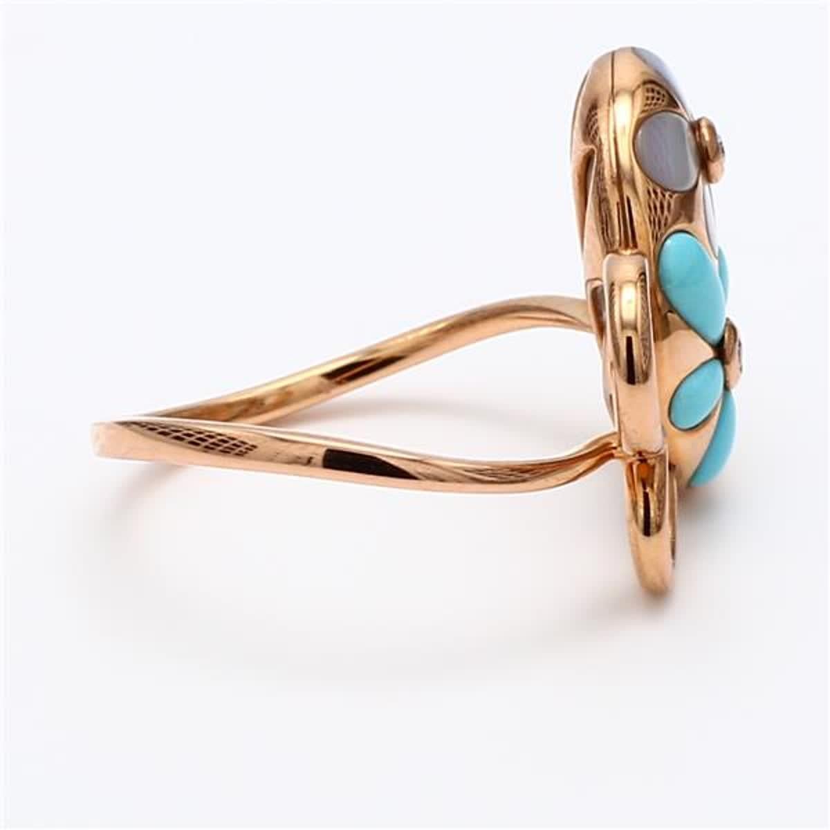 Contemporary Natural Turquoise and White Pinctada Maxima .51 Carat TW Rose Gold Fashion Ring For Sale