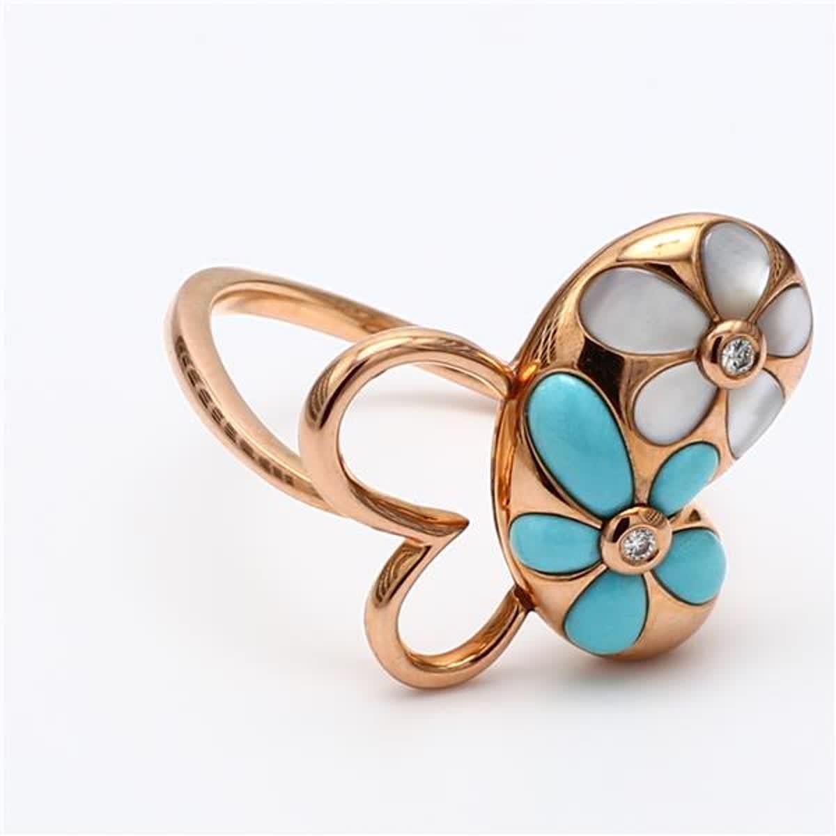 Single Cut Natural Turquoise and White Pinctada Maxima .51 Carat TW Rose Gold Fashion Ring For Sale