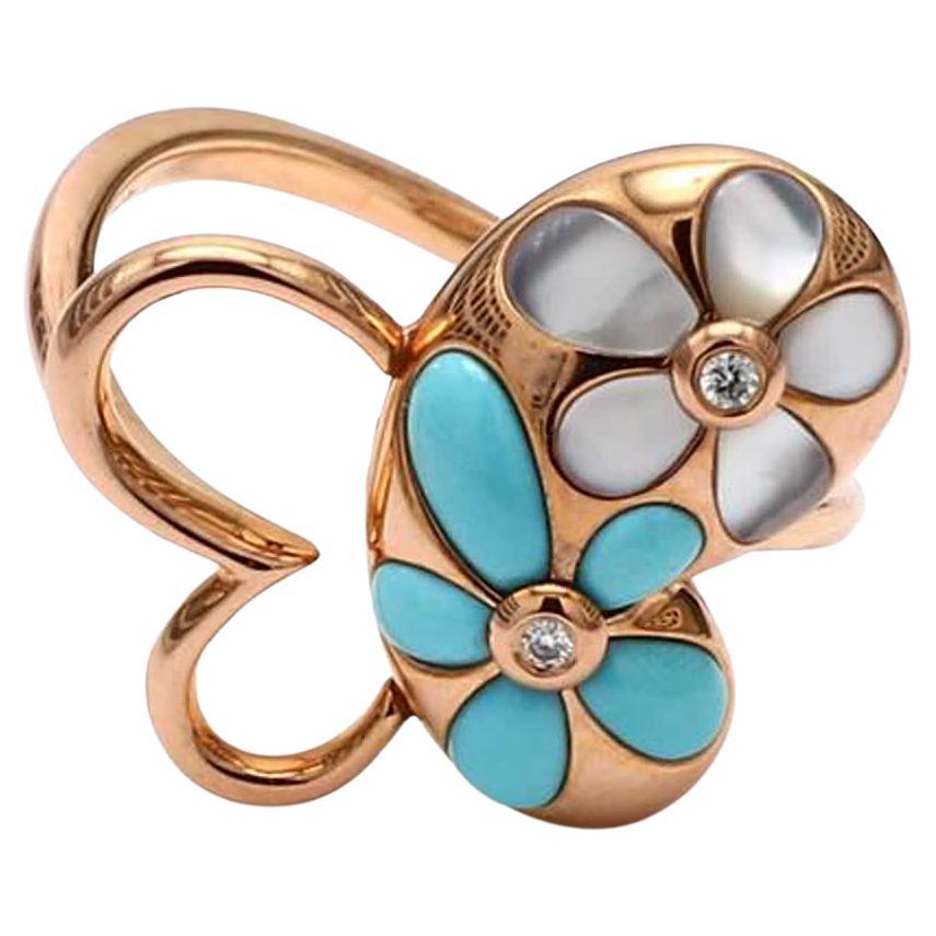 Natural Turquoise and White Pinctada Maxima .51 Carat TW Rose Gold Fashion Ring For Sale