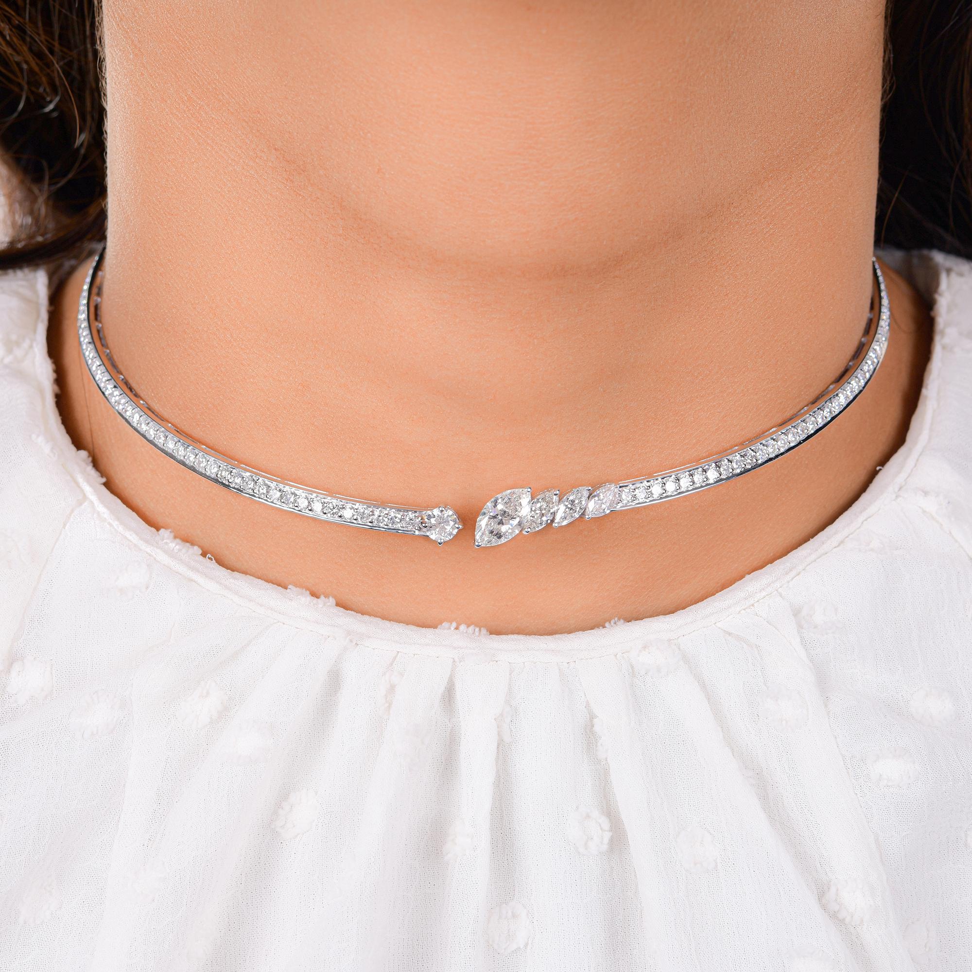 Marquise Cut Natural 4.90 Carat Diamond Open Choker Necklace 14 Karat White Gold Fine Jewelry For Sale