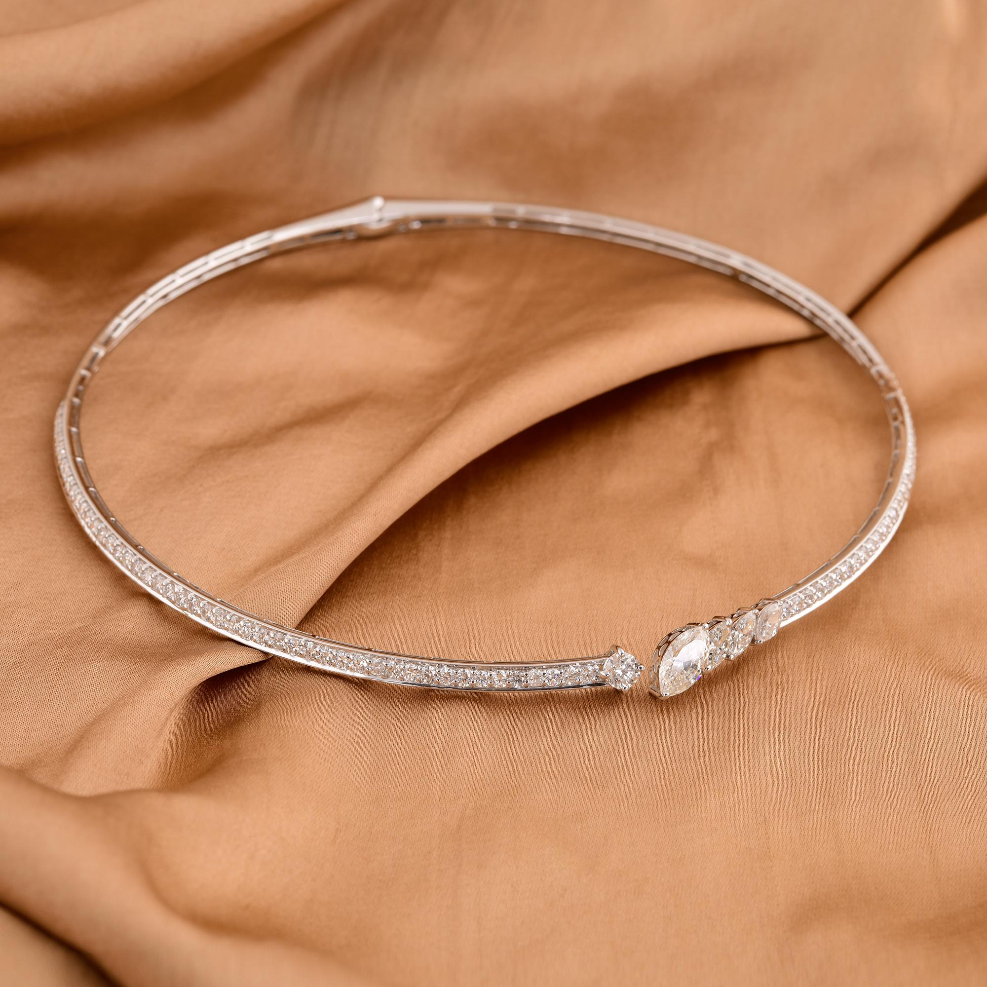 Natural 4.90 Carat Diamond Open Choker Necklace 14 Karat White Gold Fine Jewelry In New Condition For Sale In Diera, Dubai