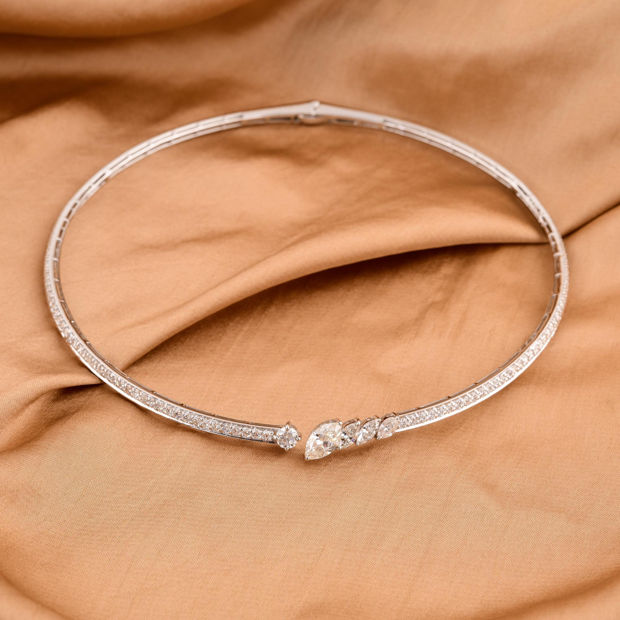 Women's Natural 4.90 Carat Diamond Open Choker Necklace 14 Karat White Gold Fine Jewelry For Sale
