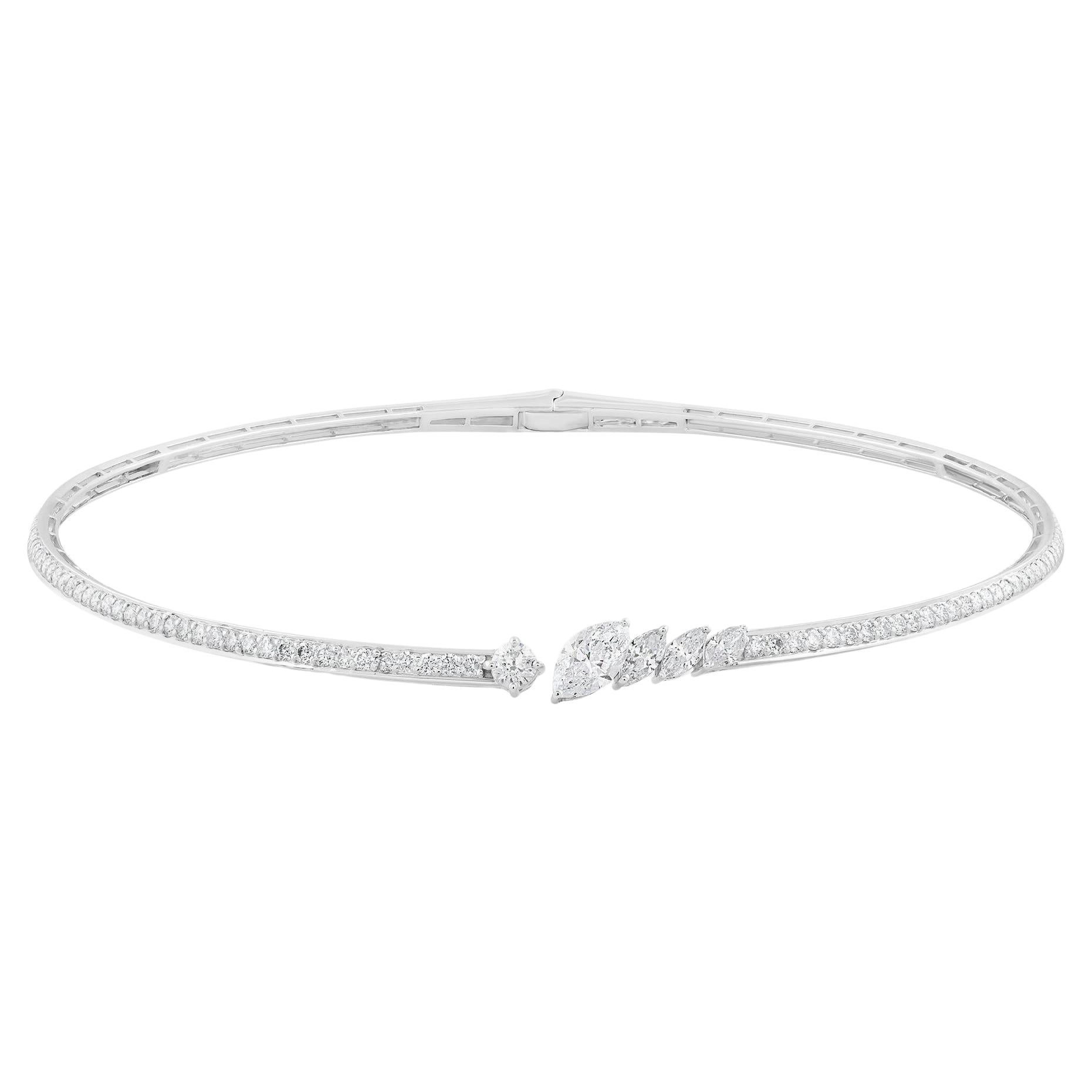 Collar Gargantilla Abierto Diamante Natural 4.90 Quilates Oro Blanco 14 Kilates Joyería Fina