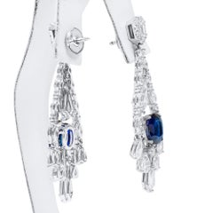 Boucles d'oreilles en saphir bleu de Birmanie naturel de 4,91 carats, non traité thermiquement, et diamants, en or 18 carats certifié GRS