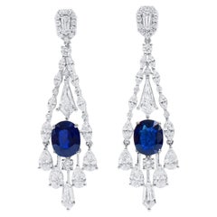Boucles d'oreilles en saphir bleu de Birmanie naturel de 4,91 carats, non traité thermiquement, et diamants, en or 18 carats certifié GRS