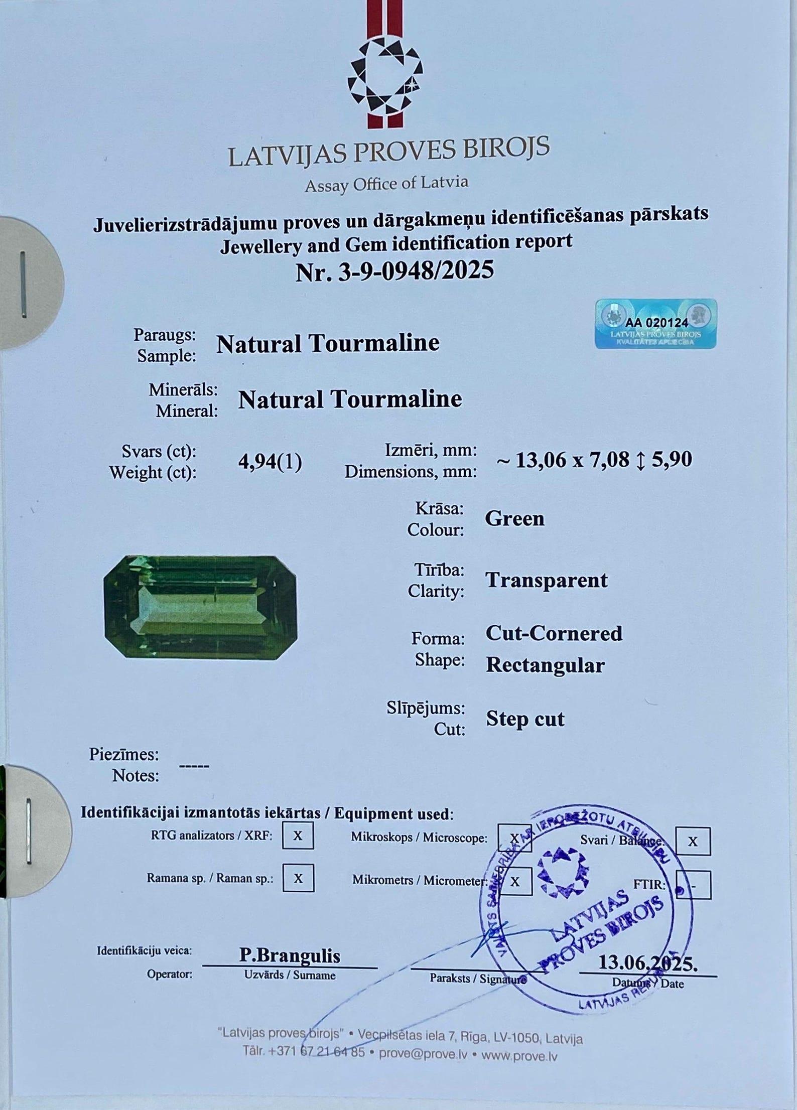 Nature 4.94 Ct., gemma sfusa di tormalina, Baguette, Afghanistan, Certificato in vendita 2