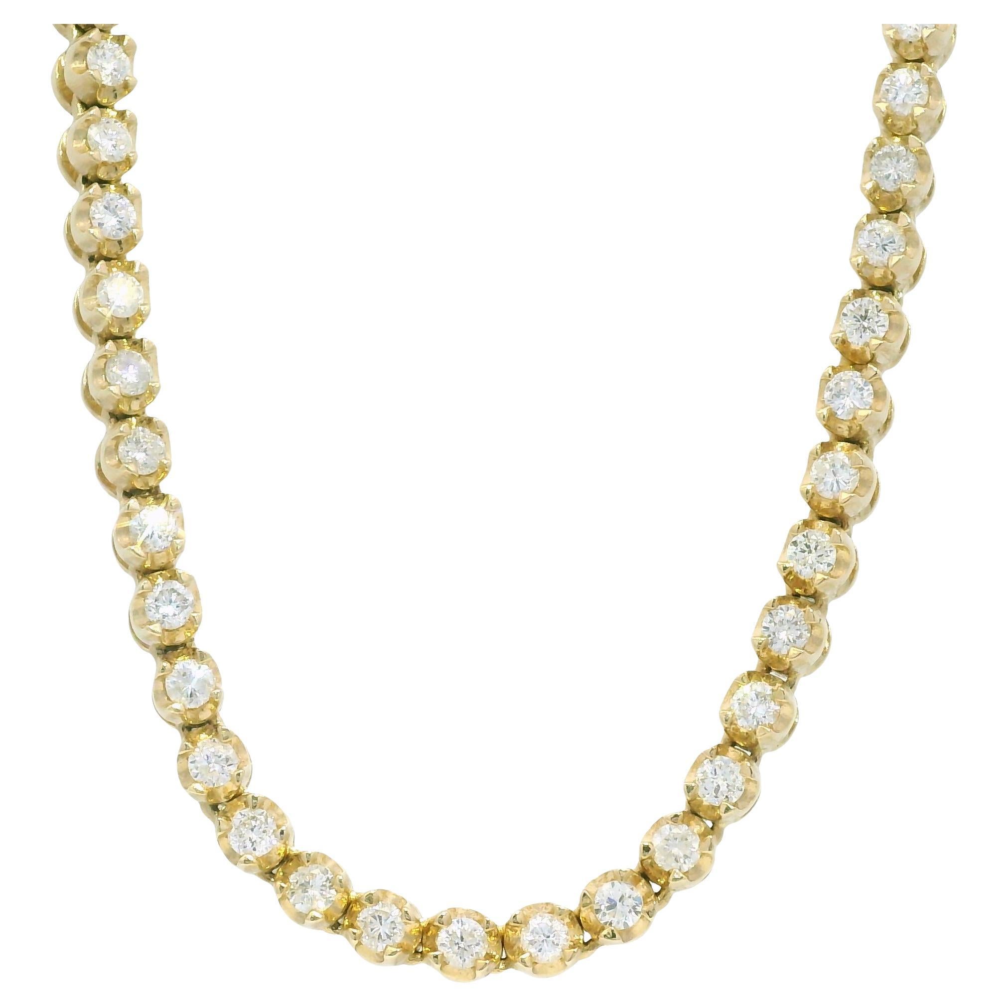 Natural 4.95 Carat Round Brilliant Cut Diamond 14-Karat Tennis Necklace In Stock