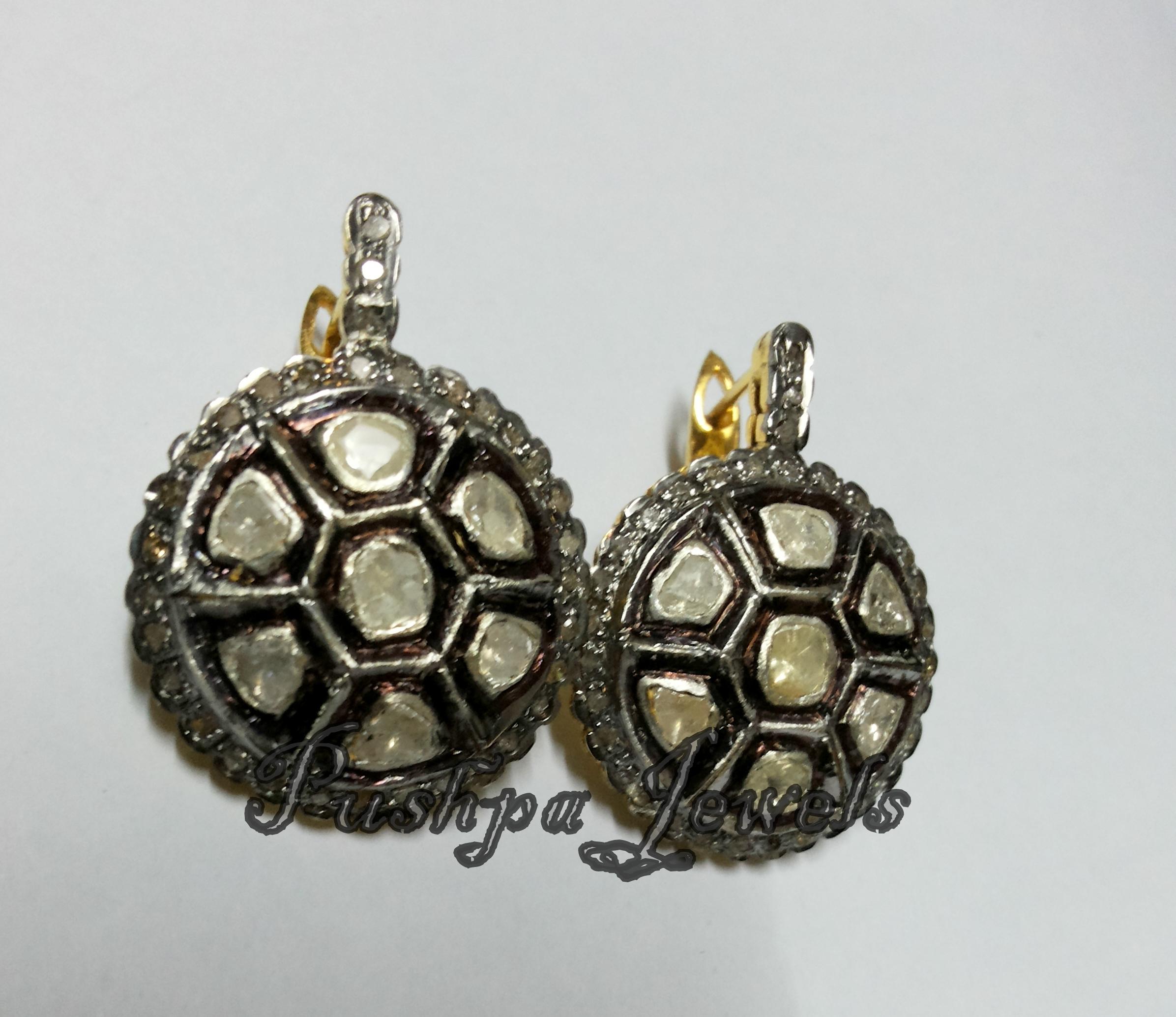 Natural 4.95ct uncut rose cut diamonds sterling silver lever back earrings  In New Condition For Sale In Delhi, DL