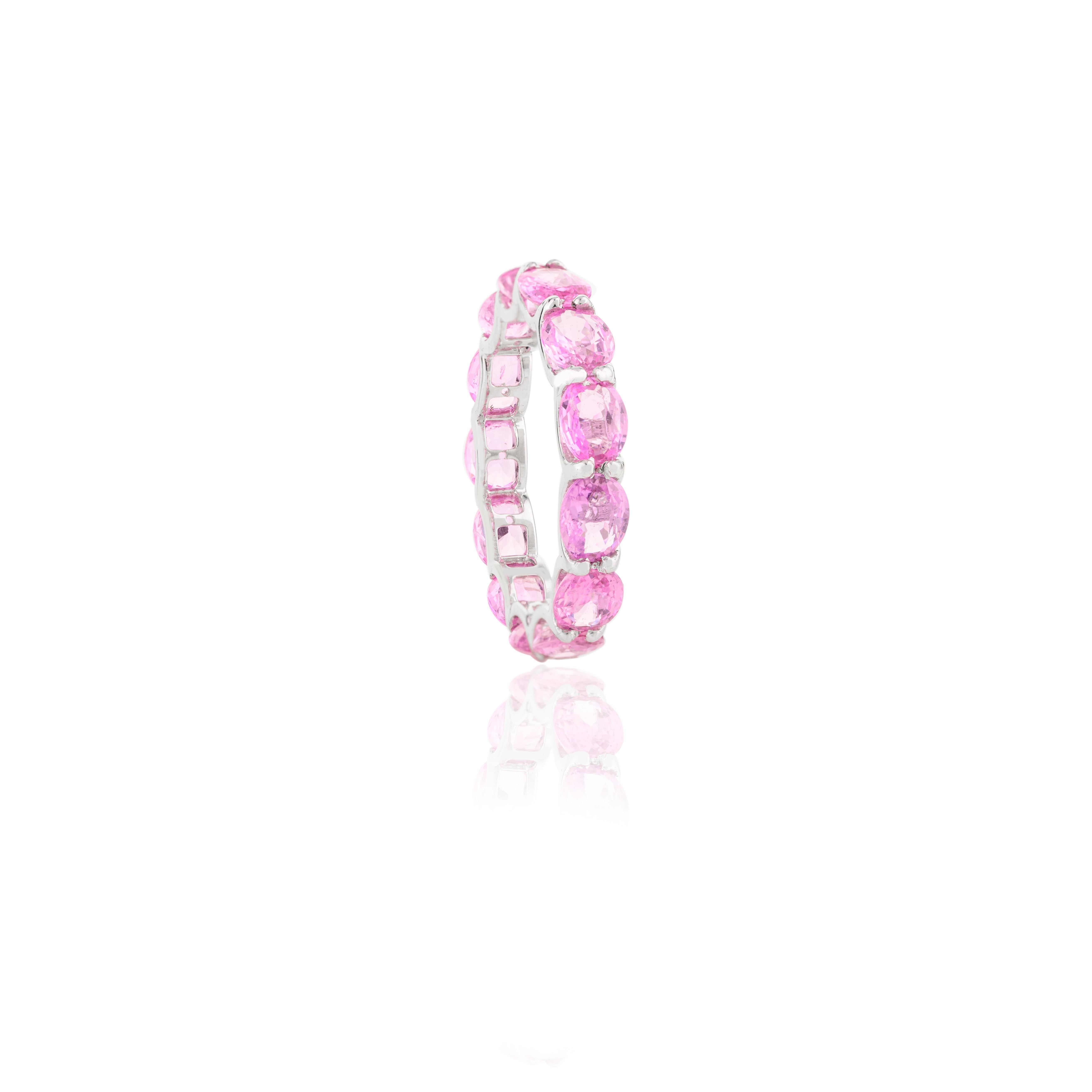 For Sale:  Natural 4.96 Carat Pink Sapphire Eternity Band Ring for Her in 14k White Gold 3