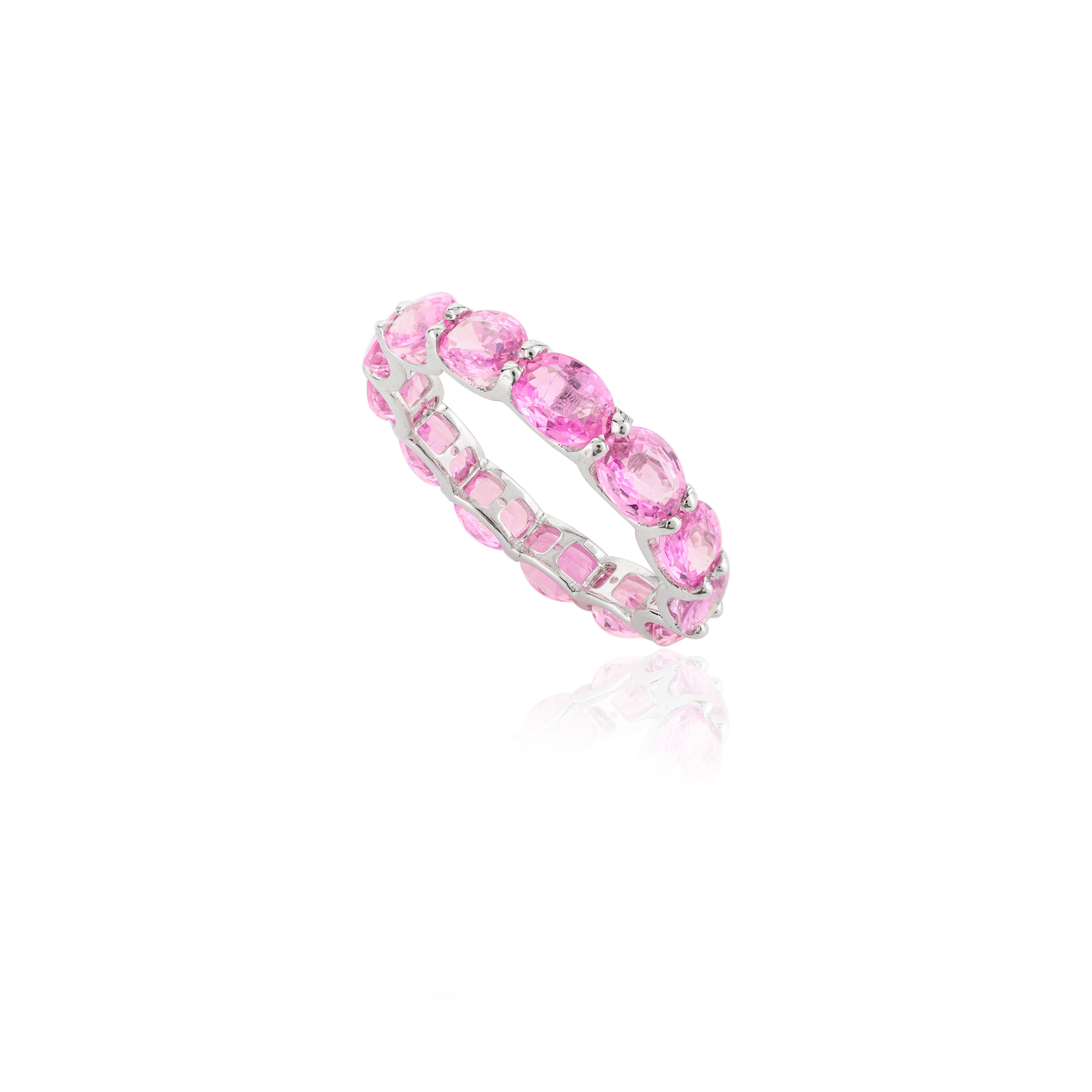 For Sale:  Natural 4.96 Carat Pink Sapphire Eternity Band Ring for Her in 14k White Gold 5