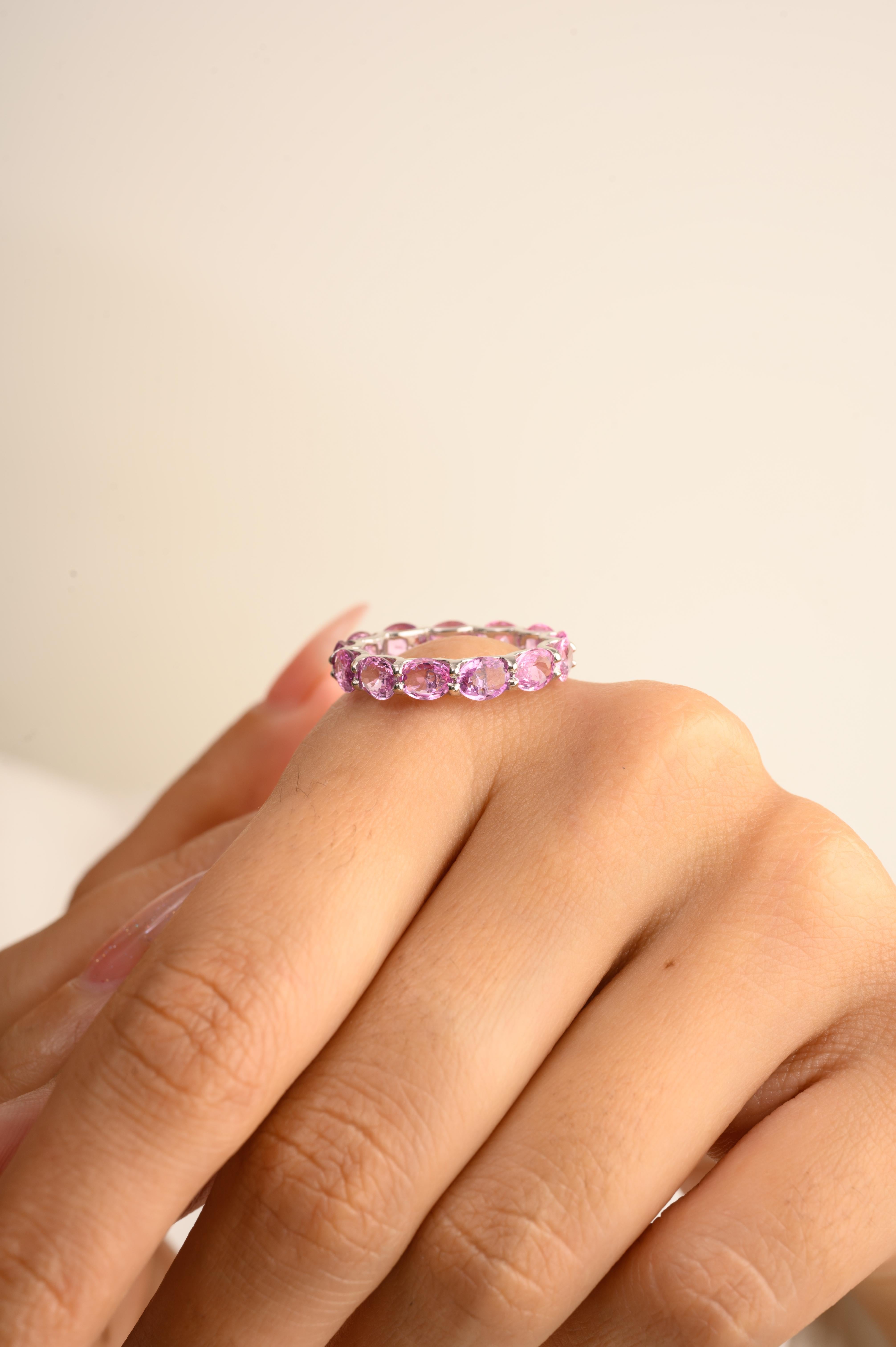 For Sale:  Natural 4.96 Carat Pink Sapphire Eternity Band Ring for Her in 14k White Gold 6
