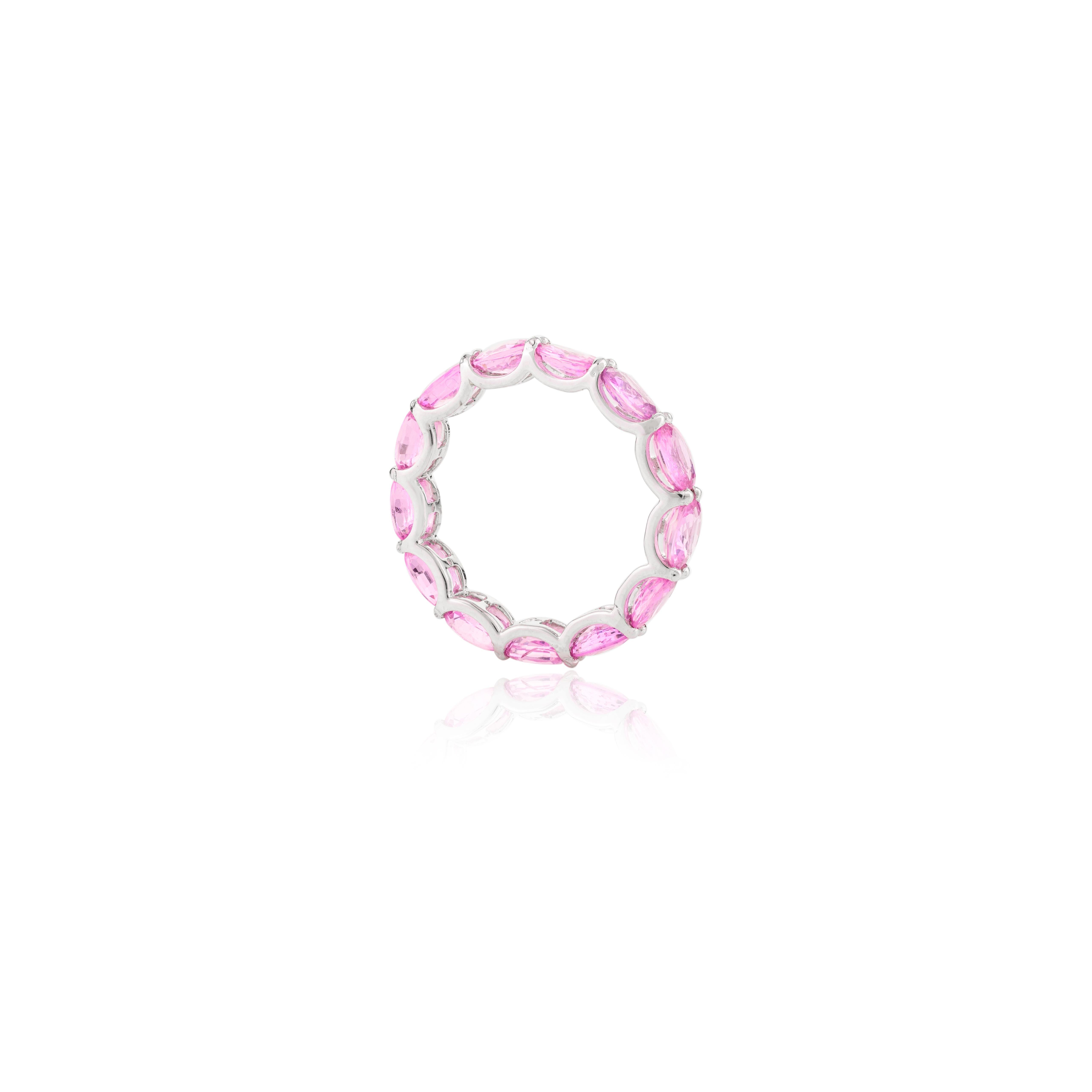 For Sale:  Natural 4.96 Carat Pink Sapphire Eternity Band Ring for Her in 14k White Gold 7