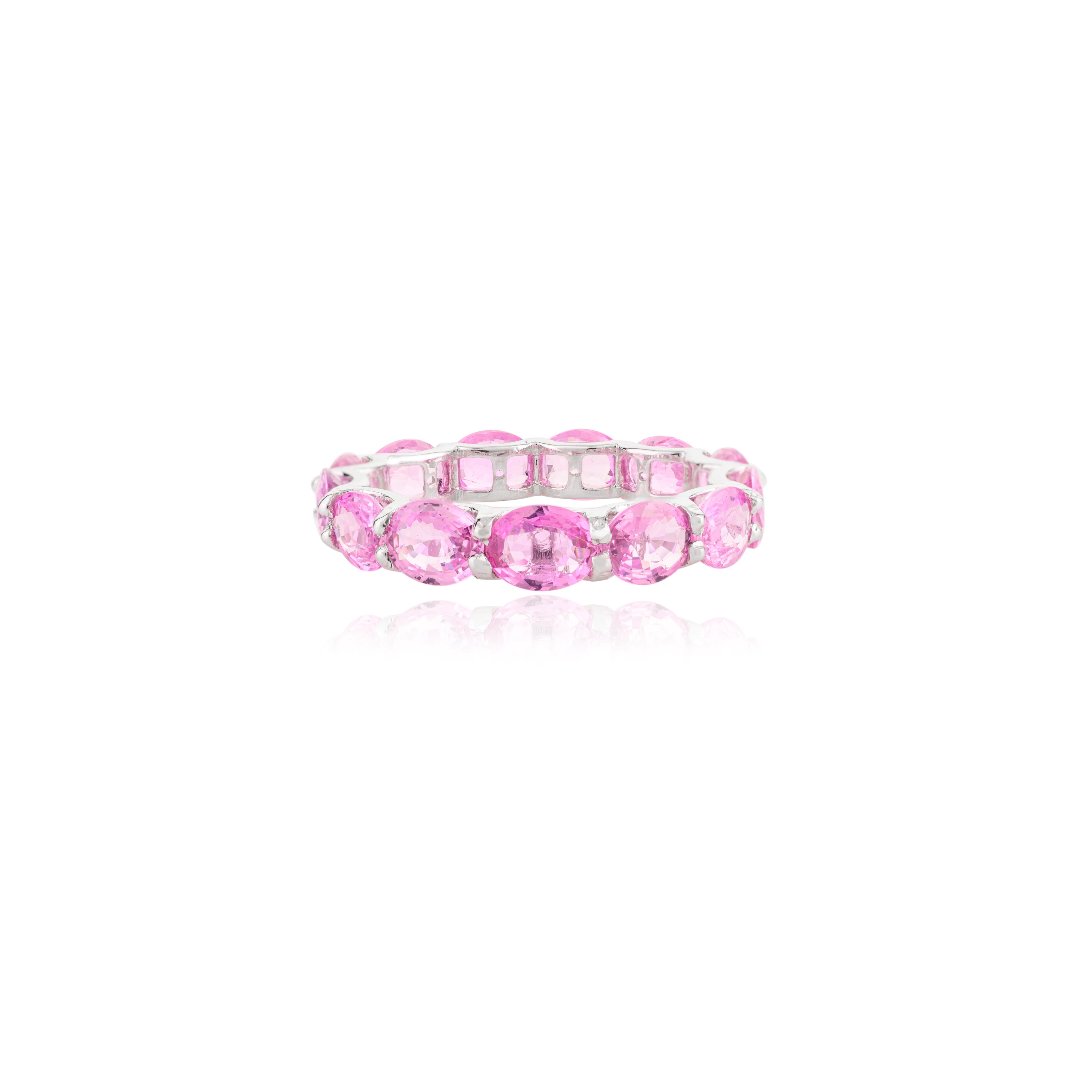 For Sale:  Natural 4.96 Carat Pink Sapphire Eternity Band Ring for Her in 14k White Gold 8
