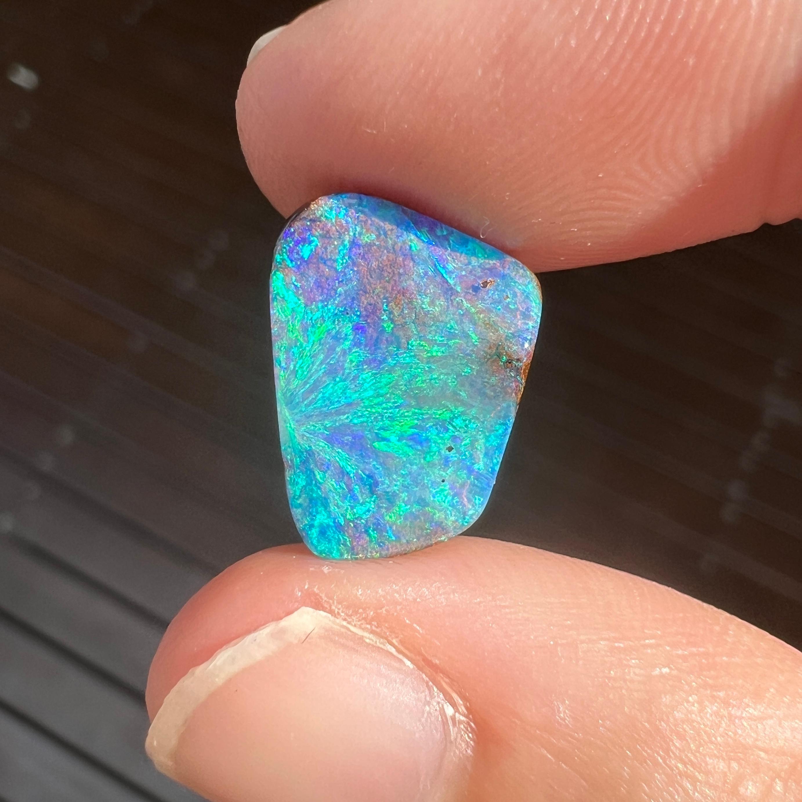 Cabochon Natural 4.98 Ct Australian boulder opal mined by Sue Cooper For Sale