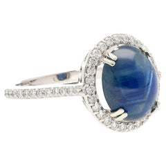 Natürlicher 5 Karat Blauer Sternsaphir Ring mit Diamant-Beistellsteinen aus 14 Karat Gold