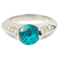Natural 5 Carat Blue Zircon Diamond 18 Karat White Gold Ring